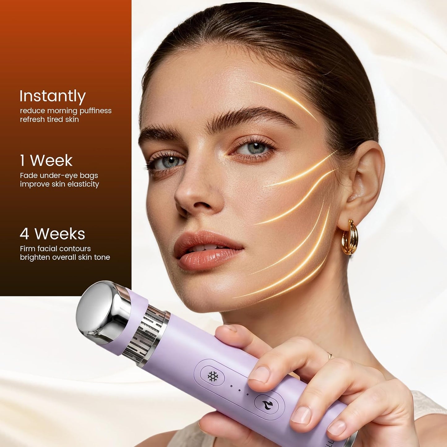 Depuffing Wand - 2-in-1 Cold & Heat Therapy for Eyes & Face | Reduce Puffiness & Dark Circles, 3 Temperature Levels, Gentle on Skin - Purple