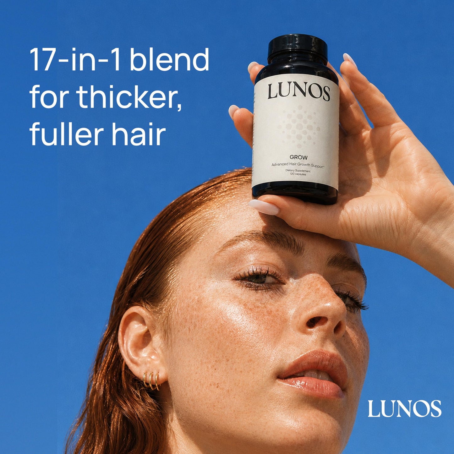 Lunos Grow Hair Growth Supplements - 17 Ingredient Hair Vitamins for Women & Men with Biotin, Saw Palmetto, & Marine Collagen - 1 Month Supply