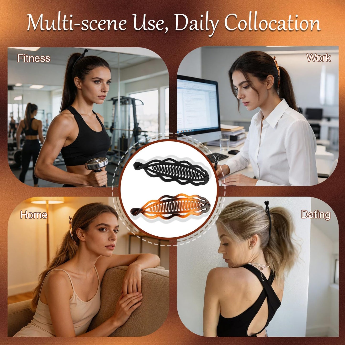Hapdoo 2pcs Large Banana Clip Hair Clips for Thick Hair, Matte Banana Hair Clip for Women Volumizing Hairstyles, Flat Lay Down Strong Hold Ponytail Bun Holder Accessories, Black Tortoise