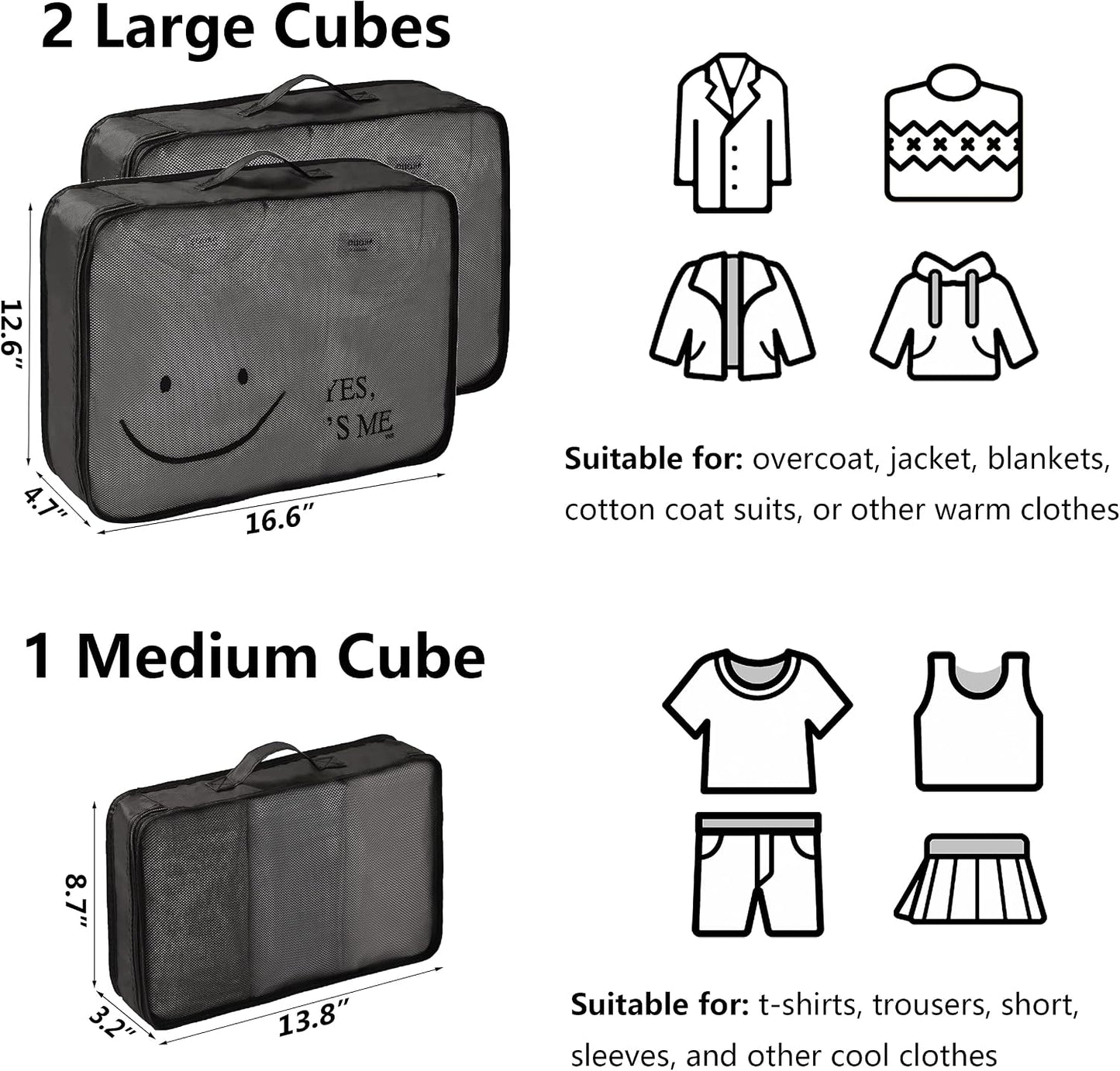 Packing Cubes Set - 7-Piece Travel Organizers for Luggage | Includes Shoe Bag - Black