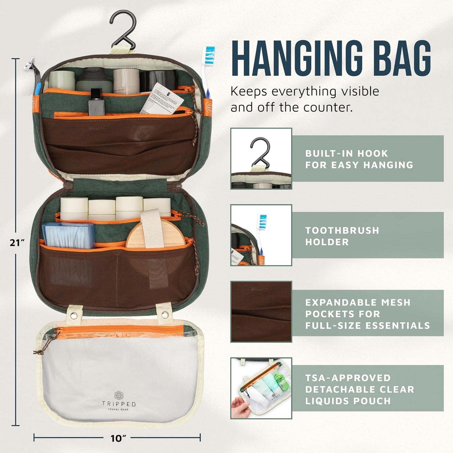 Travel Toiletry Bag Set - Hanging Organizer with TSA-Compliant Cosmetic Bag & Ultralight Pouch | Perfect for Travel