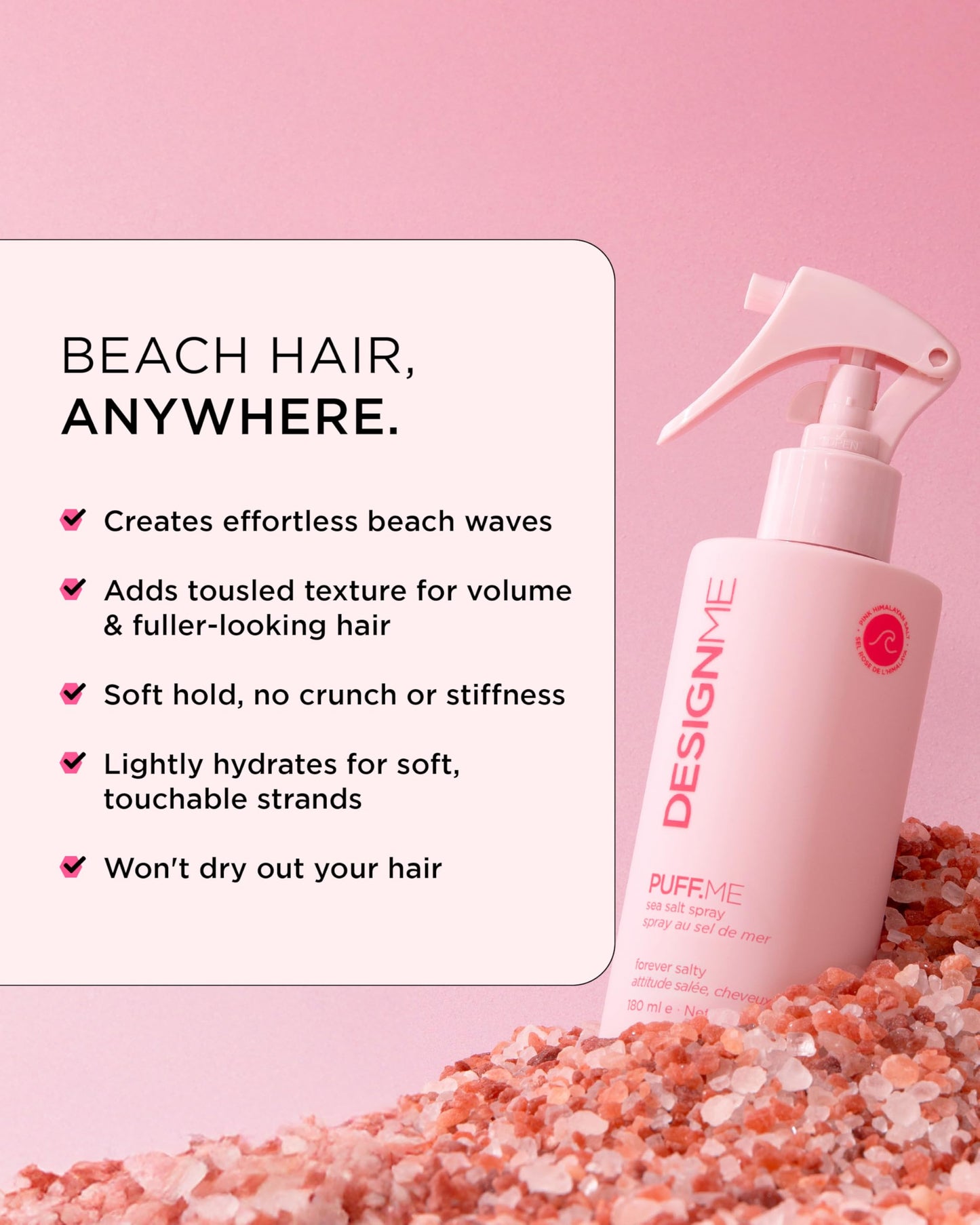 DESIGNME PUFF.ME Sea Salt Spray | Sea Salt Texture Spray for Beach Waves, Volume & Tousled Texture | Soft Hold, Lightweight Hydration & Non-Drying Sea Salt Hair Spray for Women