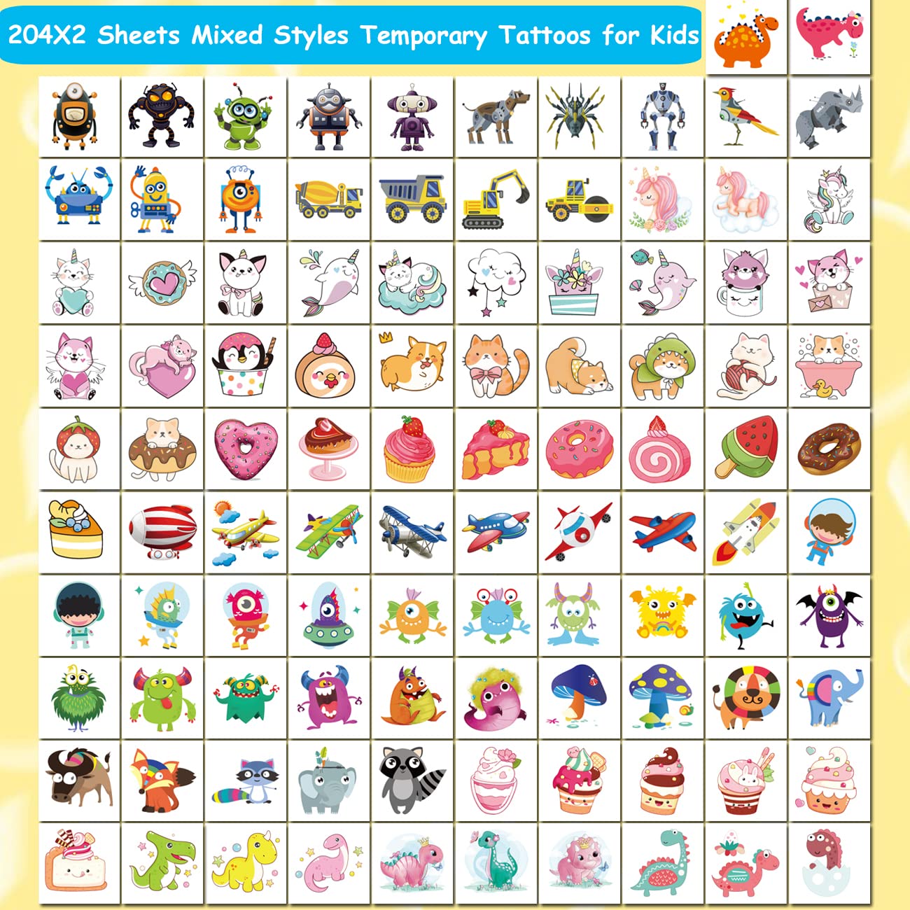 CHARLENT 408 PCS Individually Wrapped Temporary Tattoos for Kids - Mixed Tattoos for Kids Birthday Party Favors Goodie Bag Fillers