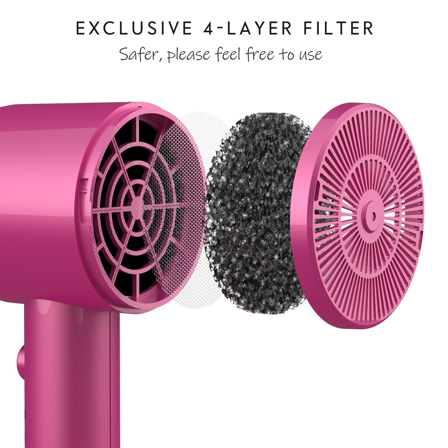 AINA Hair Dryer with Diffuser, Blow Dryer for Women | Advanced Ionic Technology, Ceramic Coating | Cold Shot Features Turbo Heat for Fast Drying and Shine 110V/ALCI (Neon Pink)