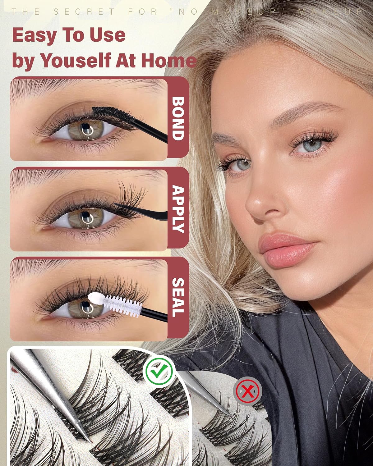 Natural Eyelash Clusters - 10-12-14MM Wispy Extensions | Clear Band, 144 Pcs for No Makeup Look