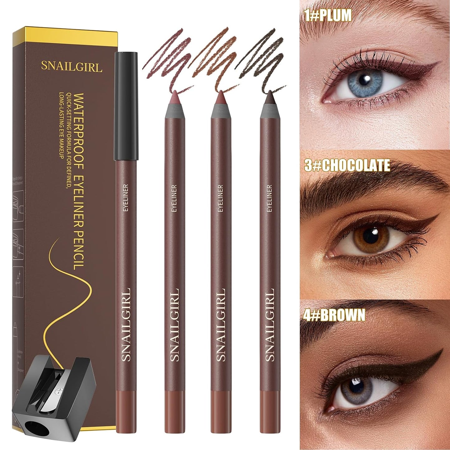 Chocolate Eyeliner Pencil - 24HR Waterproof, Smudge-Proof & Creamy Glide | Vegan, Sensitive Eye Safe
