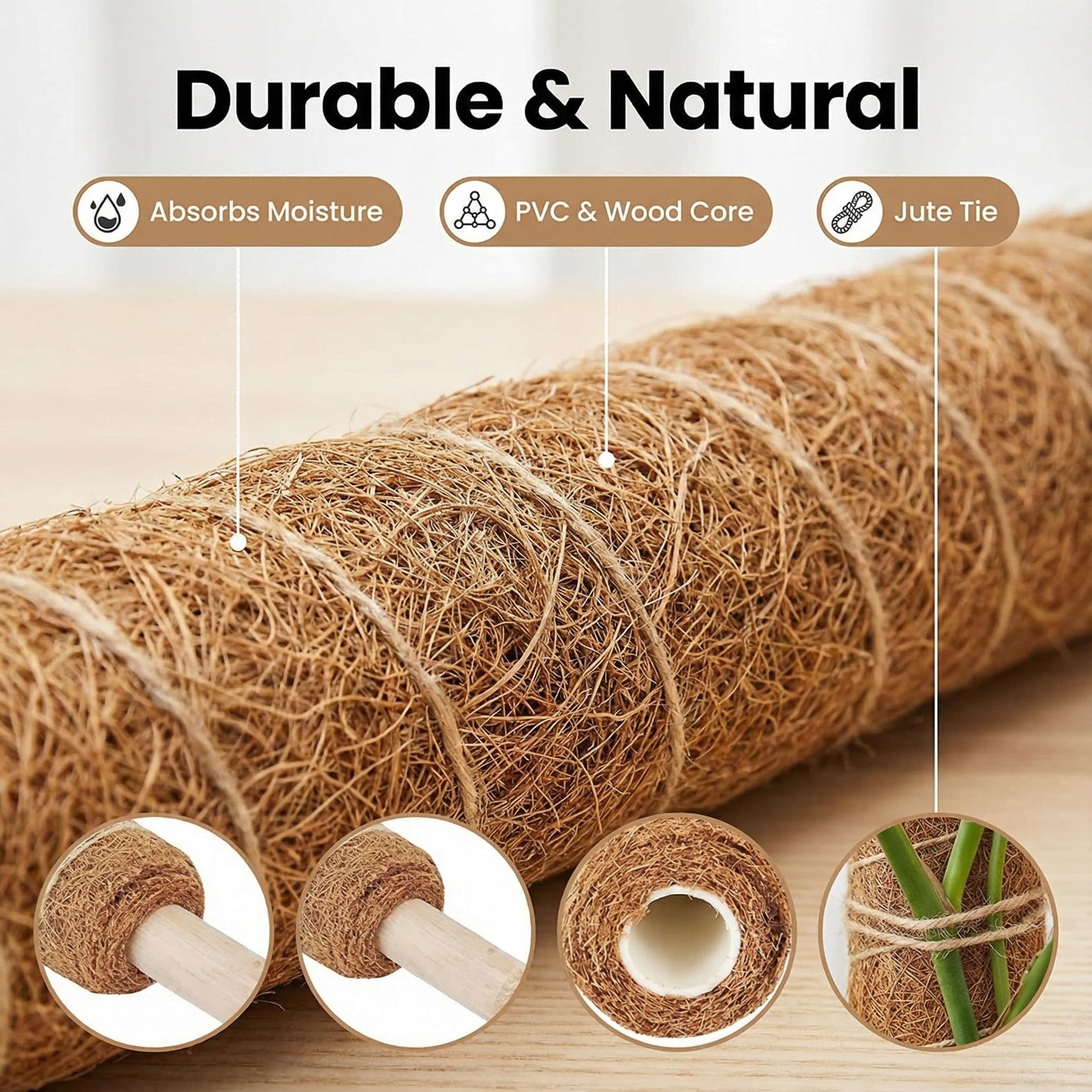 Woven Grass Columns for Climbing Plants - 2 Sets. Stackable Plant Support Columns, Made of Coconut Fiber, Suitable for Large-leaved Wisteria, Spider Plant and Indoor Potted Plants.