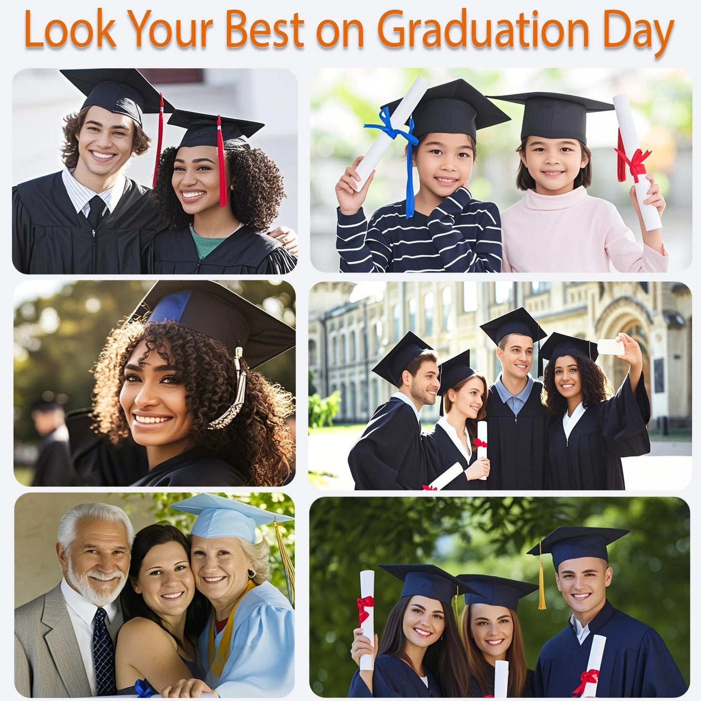 EMOOULI Square Graduation Cap HeadBand, Not Change Hair, Firm Anti-Fall Hairband for Graduates, Students (2, Black)