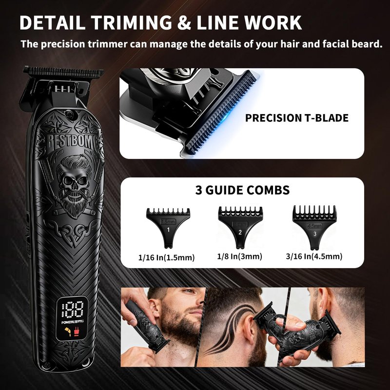 BESTBOMG Professional Cordless Mens Hair Clippers & Beard Trimmer Kits & Sets,Metal Hair Clippers Cutting Grooming Kit with Long Battery Life for Family Barber Use (Black)