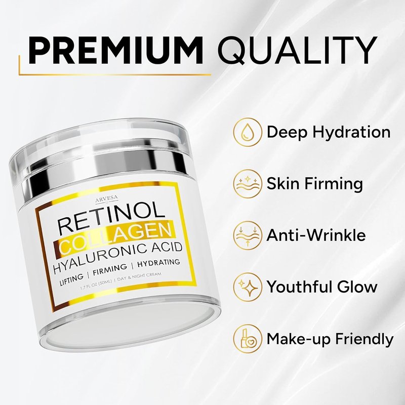 Retinol Cream for Face - Anti-Aging Moisturizer with Collagen & Hyaluronic Acid | Day & Night Skin Firming Cream