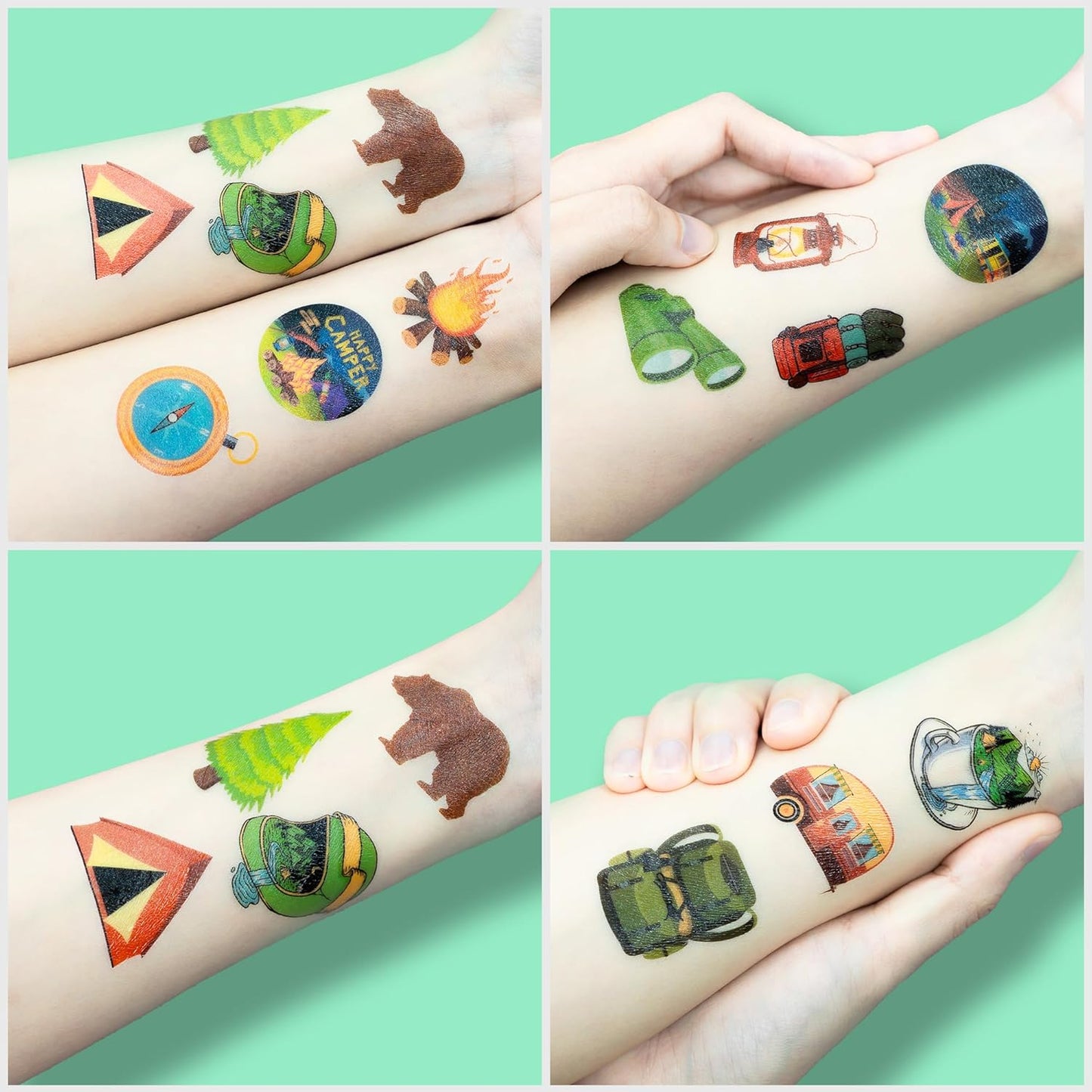 Pre-Cut Temporary Tattoos for Kids - 96 PCS Cute Camping Party Favors | 8 Sheets of Fun Stickers