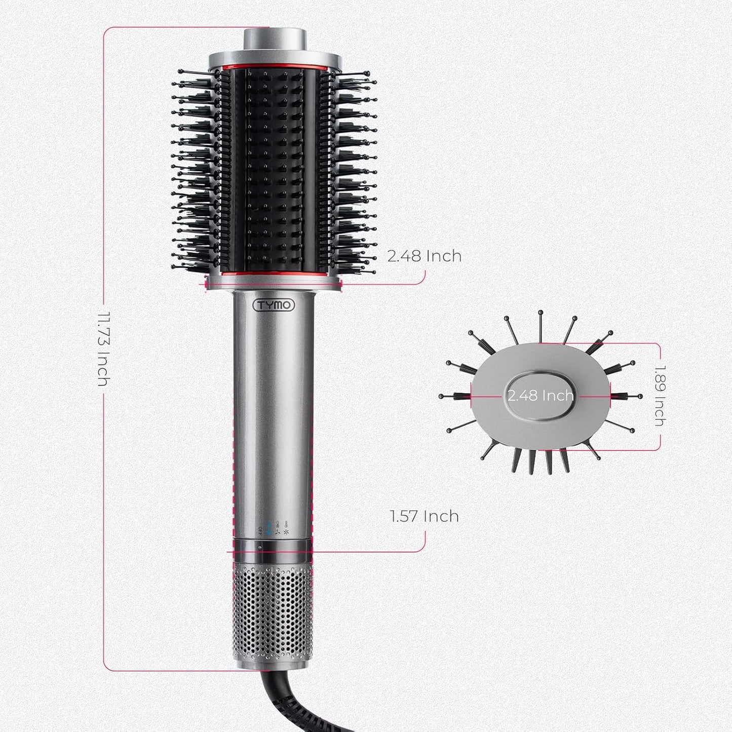 Tymo 4.0 Hair Blow Dryer Brush - 5-in-1 Ionic Tool for Fast Drying, Volume & Shine | Metal Grey