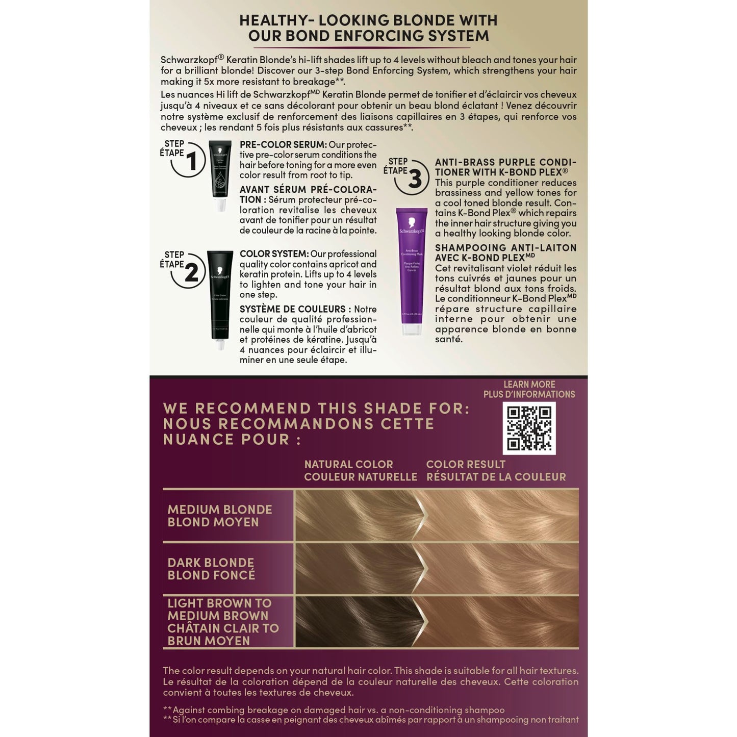 Schwarzkopf Keratin Blonde Hair Dye, 11.4 High Lift Pearl Blonde, Professional Quality Permanent Hair Color, Bond Enforcing System, Pre-Color Serum & Purple Conditioner Included