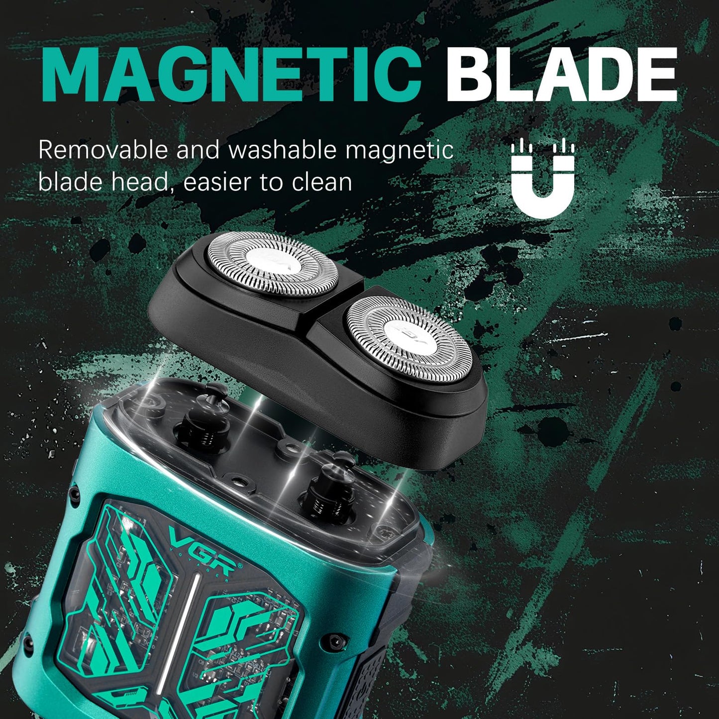 VGR 344 Mini Electric Shaver - USB Rechargeable Dual-Ring Rotary Razor, Portable IPX6 Wet/Dry Waterproof Face Shavers for Men, 8000 RPM Travel Electric Razor with Magnetic Cutter, Green