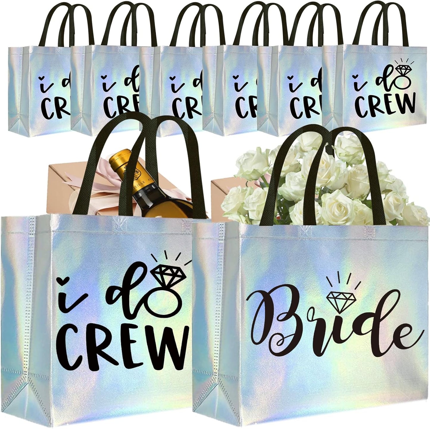 Rose Gold I Do Crew Gift Bags - 8 Non-Woven Bags for Bridesmaid Gifts | Bachelorette Party Favors