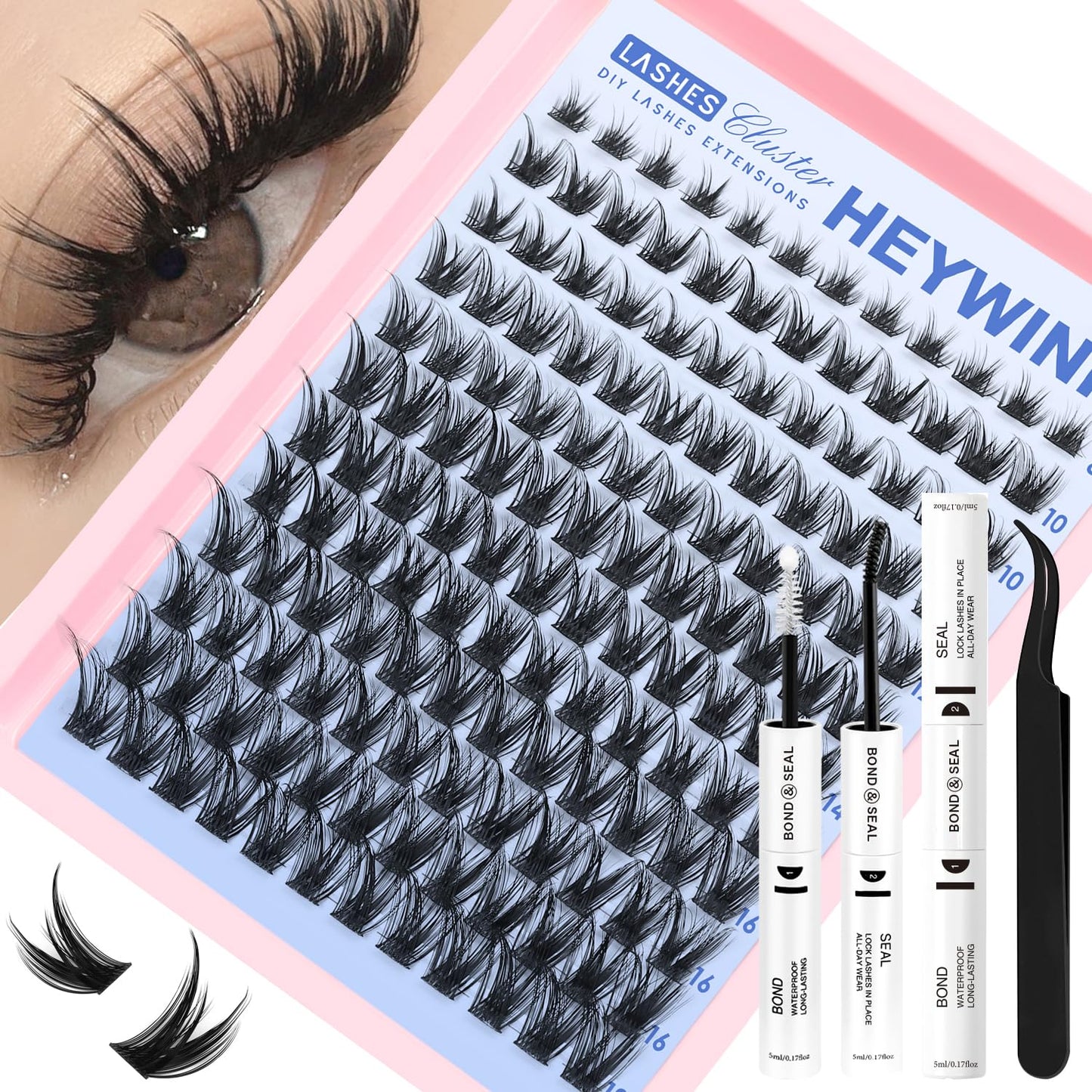 DIY Lash Extension Kit - Natural Wispy D Lashes Clusters | 8-18mm Eyelash Extensions with Bond, Seal & Tweezers for Beginners