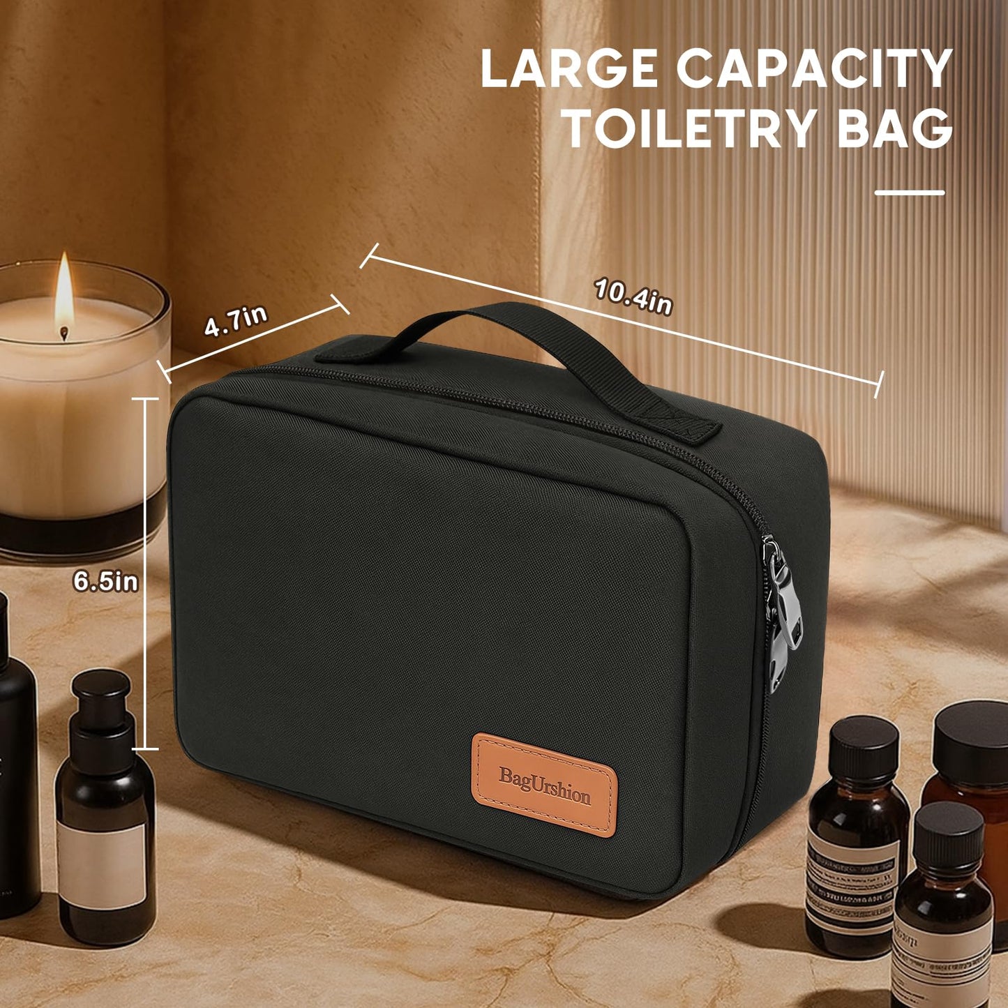 BagUrshion Toiletry Bag for Men,Mens Travel Toiletry Organizer,Men's Travel Essentials,Water Resistant Shaving Bag for Toiletries Accessories -Black
