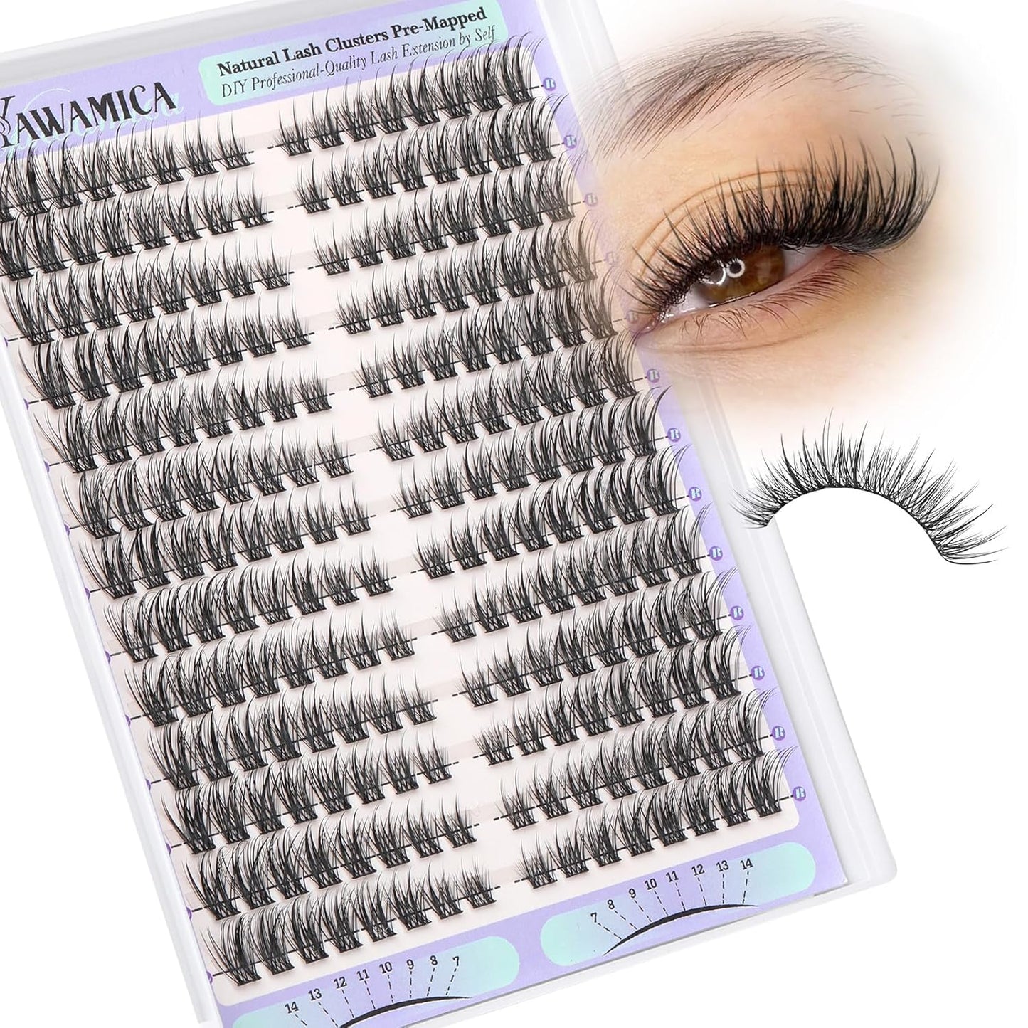 Eyelash Extension Kit - Fluffier Thick Volume 14-20mm D Curly Mink Lash Clusters | 240pcs DIY Individual Lashes with Bond, Seal & Applicator