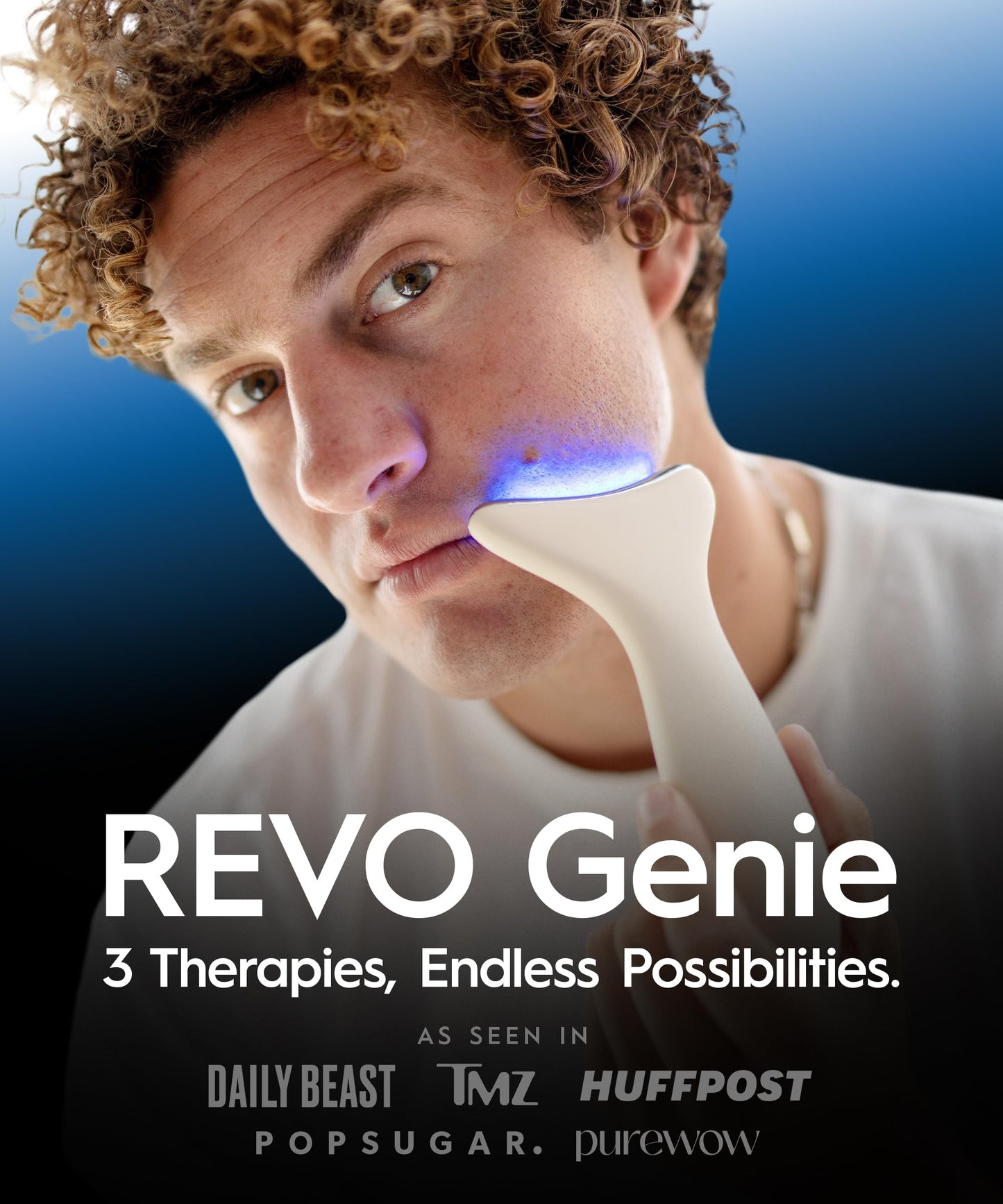 REVO Genie Facial Massager for Face and Neck, LED Beauty Device with Heat and Vibration, Depuffing Sculpting Tool with Red Blue Green Light Modes for Skincare Routine