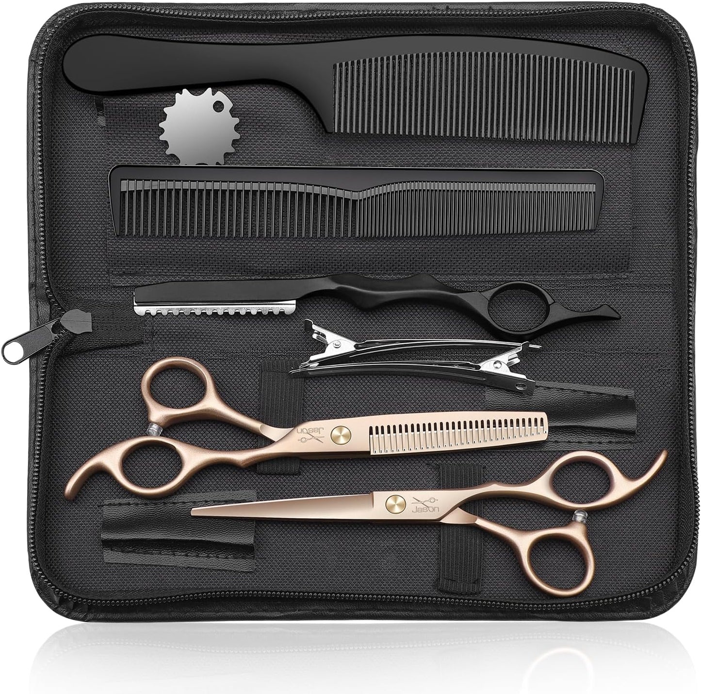 JASON Hair Cutting Scissors Set - 10-Piece Thinning & Texturizing Shears for Men & Women | Rose Gold 6.0"
