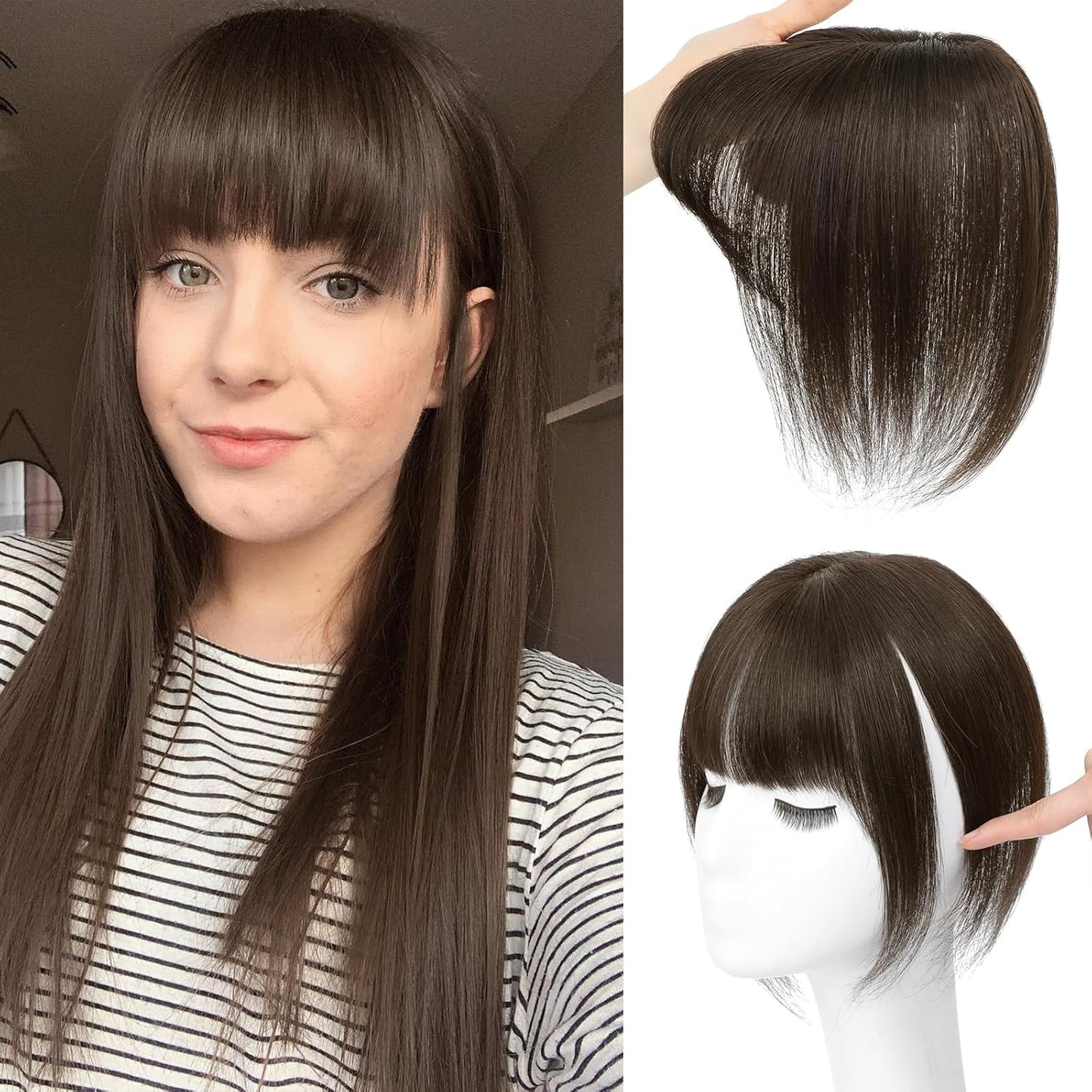 Bangs Hair Clip - 100% Real Human Hair Extensions | Natural Black Wispy Fringe for Women