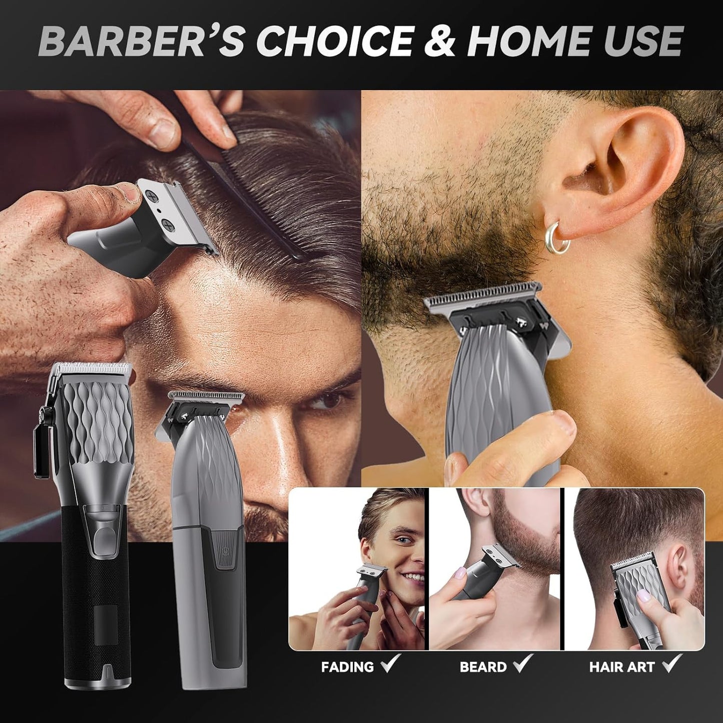 Professional Cordless Hair Clippers - 240Min Runtime, LED Display | Quiet Haircut Kit for Men, Women & Kids with 6 Guide Combs