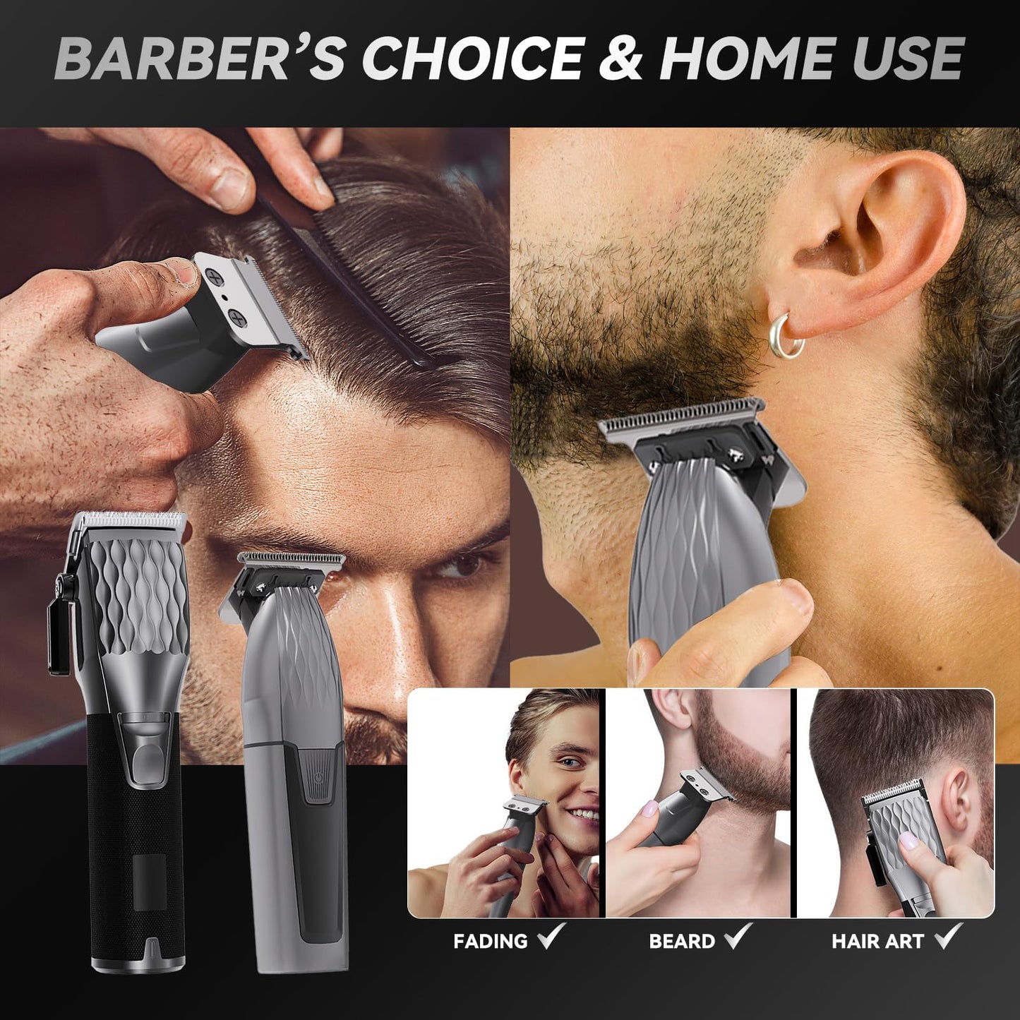 Clipzoo Professional Cordless Hair Clippers for Men & Trimmer Set, 240Min Runtime with LED Display, Quiet Haircut Kit for Men/Women/Kids w/6 Guide Combs, Barber Scissors, Cleaning Brush