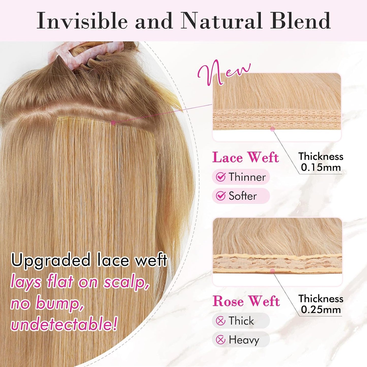 REECHO Clip-In Hair Extensions - 24" Thick Blonde Beach Waves | Invisible Lace Weft, Natural Soft Hairpieces for Women