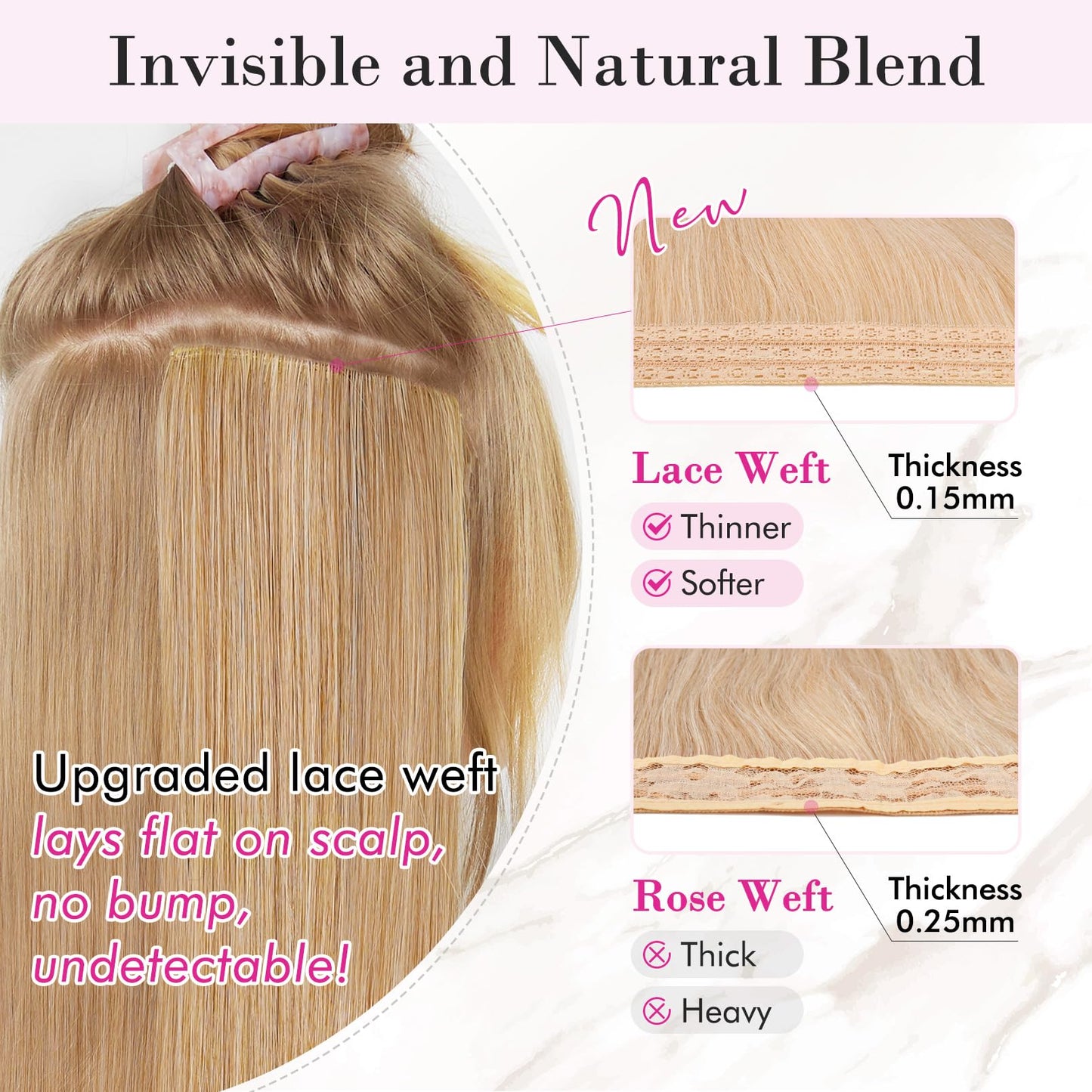 REECHO Hair Extensions,4PCS Clip in Extensions 24''Thick Long Brown hair extensions HE003 Invisible Lace Weft Natural Synthetic Hairpieces– Chocolate Brown with Blonde Highlights(4PC278)