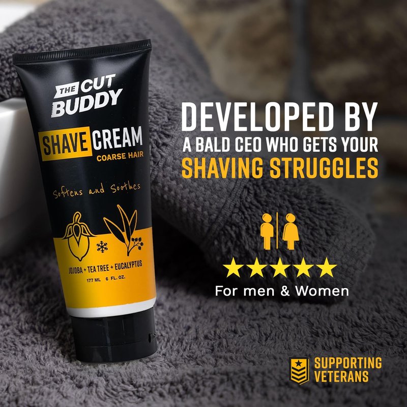 Foaming Shave Cream for Coarse Hair, Softens & Soothes, Exfoliator, 6 Fl Oz Each (Pack of 3), The Cut Buddy