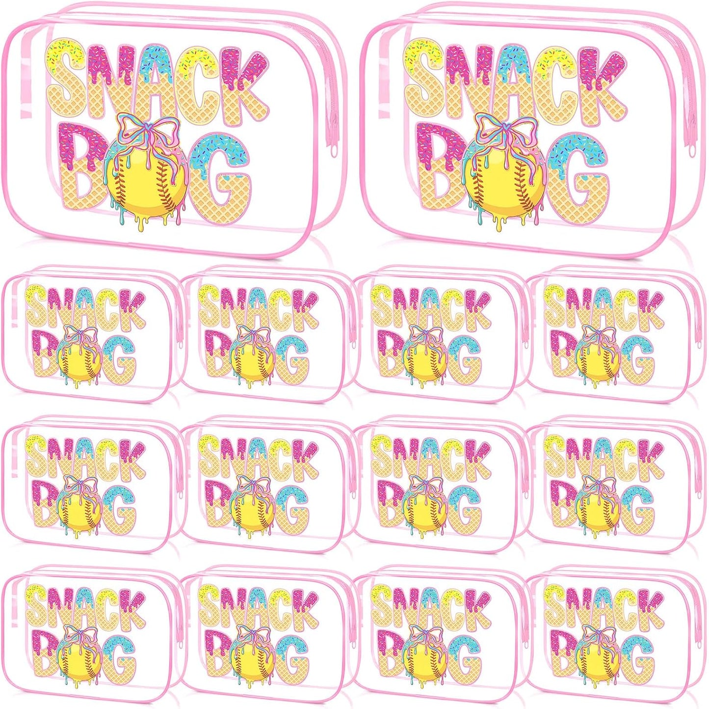 Softball Party Favors - 12 Pink Bow Snack Bags for Girls | Goodie Bags for Birthdays & Back to School, 7.09 x 4.72 x 2.36 Inch
