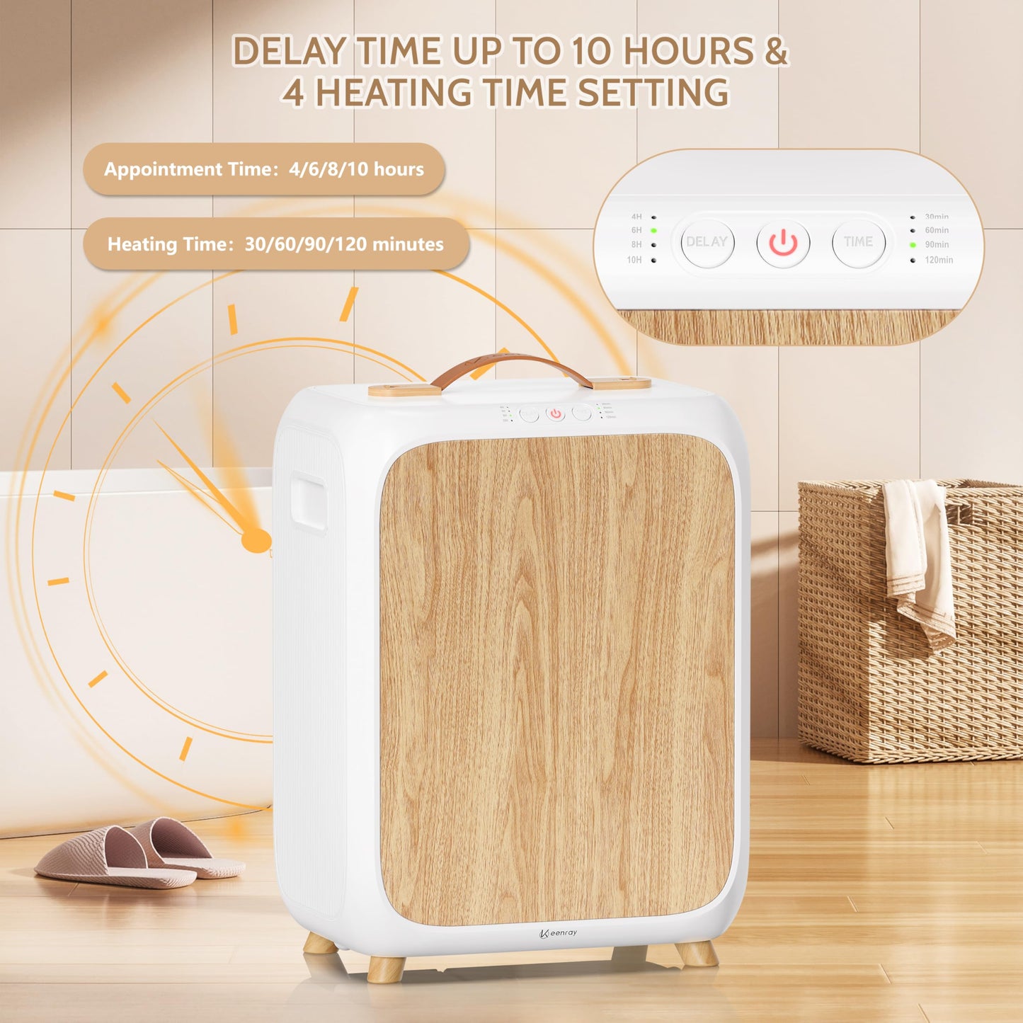 Keenray Towel Warmer Bucket, Luxury Rectangle Towel Warmer for Bathroom with Timer & Delay, Customized Fragrance, Child Lock, Fits 2 Large Towels, Blankets, Bathrobes, Ideal Gift for Him & Her(Wood)