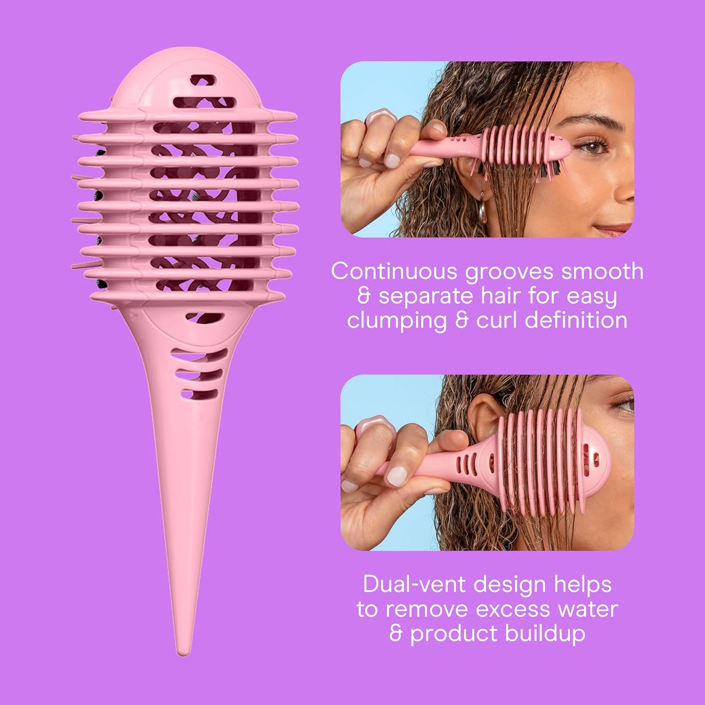 Conair Curl Define Pro Mini Detangler Brush - Frizz-Free Curl Defining Tool | Pink
