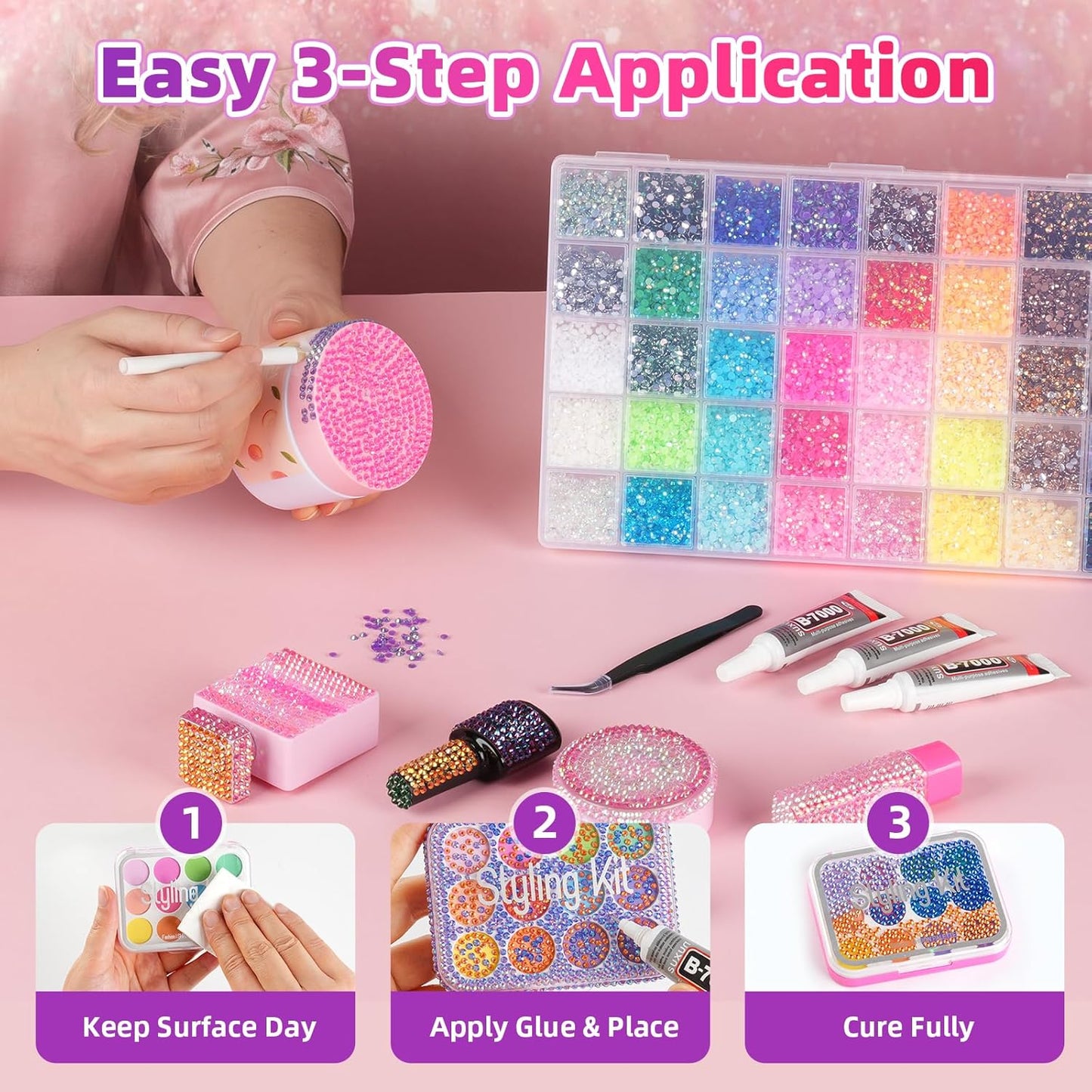 Resin Jelly Rhinestones Kit - 40 Colors, 40000 Pcs Flatback Gems with B7000 Glue & Tools | DIY Bedazzling Arts & Crafts