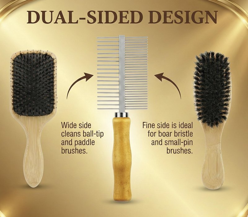 XCEL 2-in-1 Hair Brush Cleaner Tool, Dual-Sided Hairbrush Cleaning Rake & Comb for Removing Hair, Lint, Dust and Product Buildup from Paddle, Boar Bristle, Round and Detangling Brushes