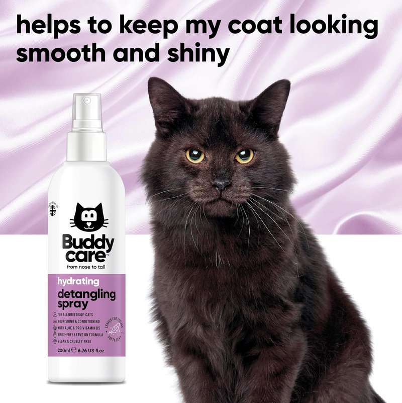 Buddycare Detangling Spray for Cats - Effective Matted Fur Remover & Coat Conditioner | Smooth & Shiny Finish