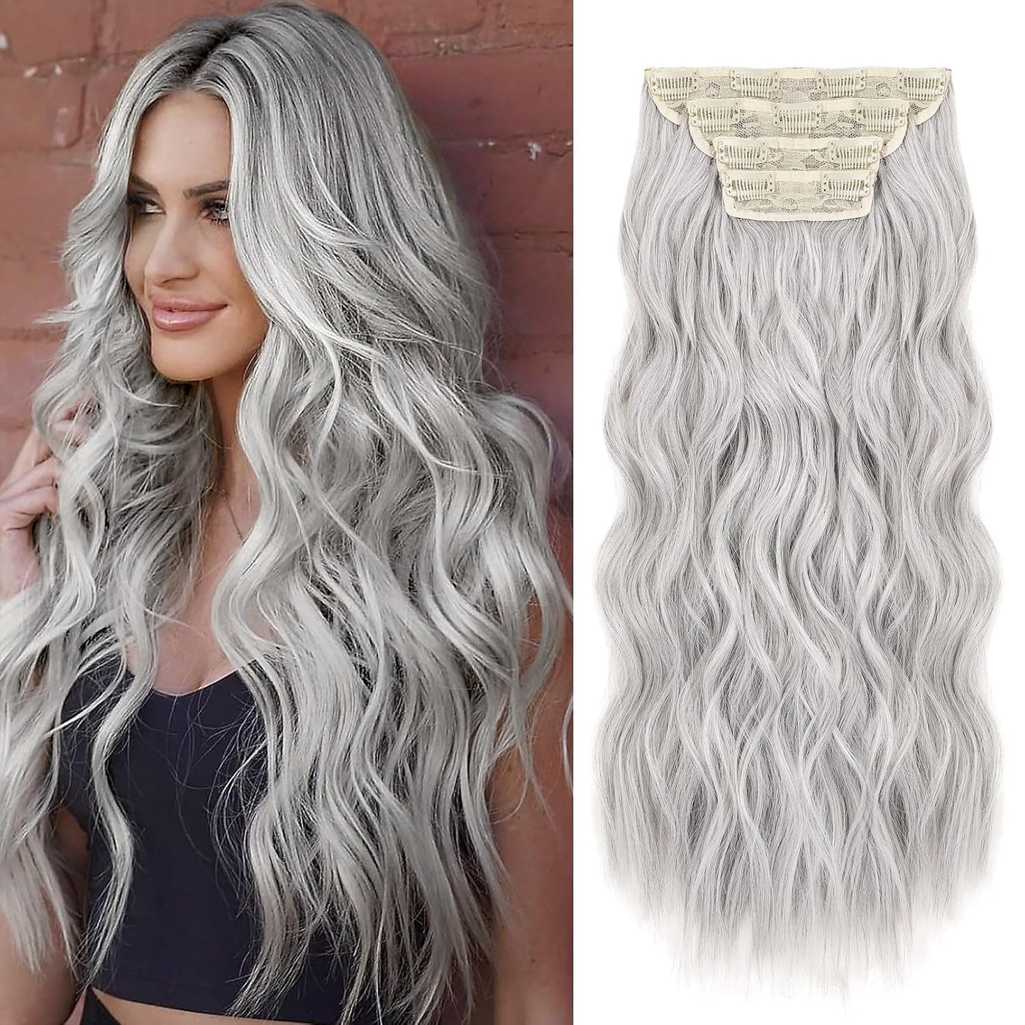 Clip-In Hair Extensions - 4PCS Natural Soft Synthetic Hairpieces for Women | Platinum Blonde