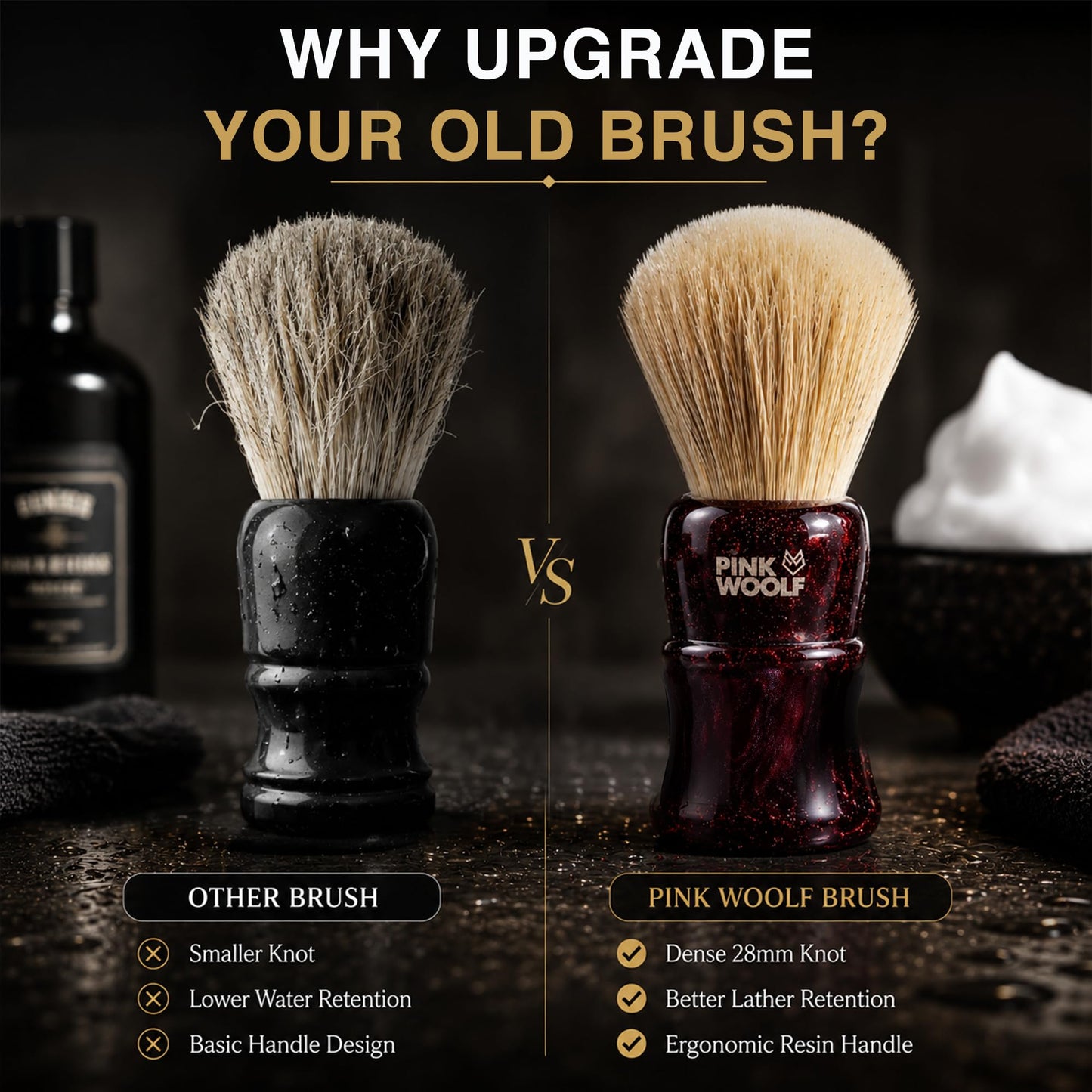 Pink Woolf Boar Shaving Brush for Men – 28mm Natural Boar Bristles, Dense Wet Shave Brush for Rich Lather, Premium Maroon Handle, Soft Face Feel for Shaving Soap & Cream