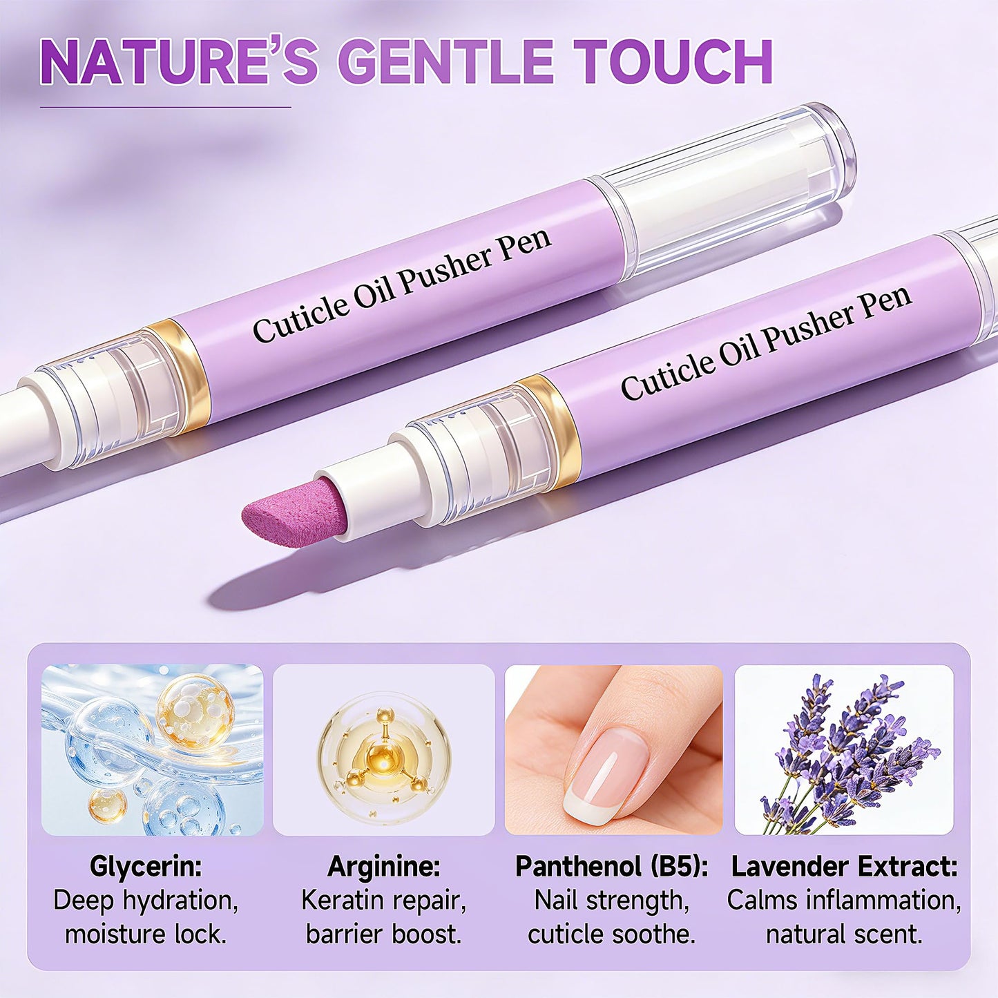 2 Pcs 2-in-1 Cuticle Oil Pusher Pen - 2026 New Ceramic Cuticle Pen, No Leak Travel Size Cuticle Pen With Oil, Gentle Hydrating Keratin Smoothing Tool For Matte Dry Nails