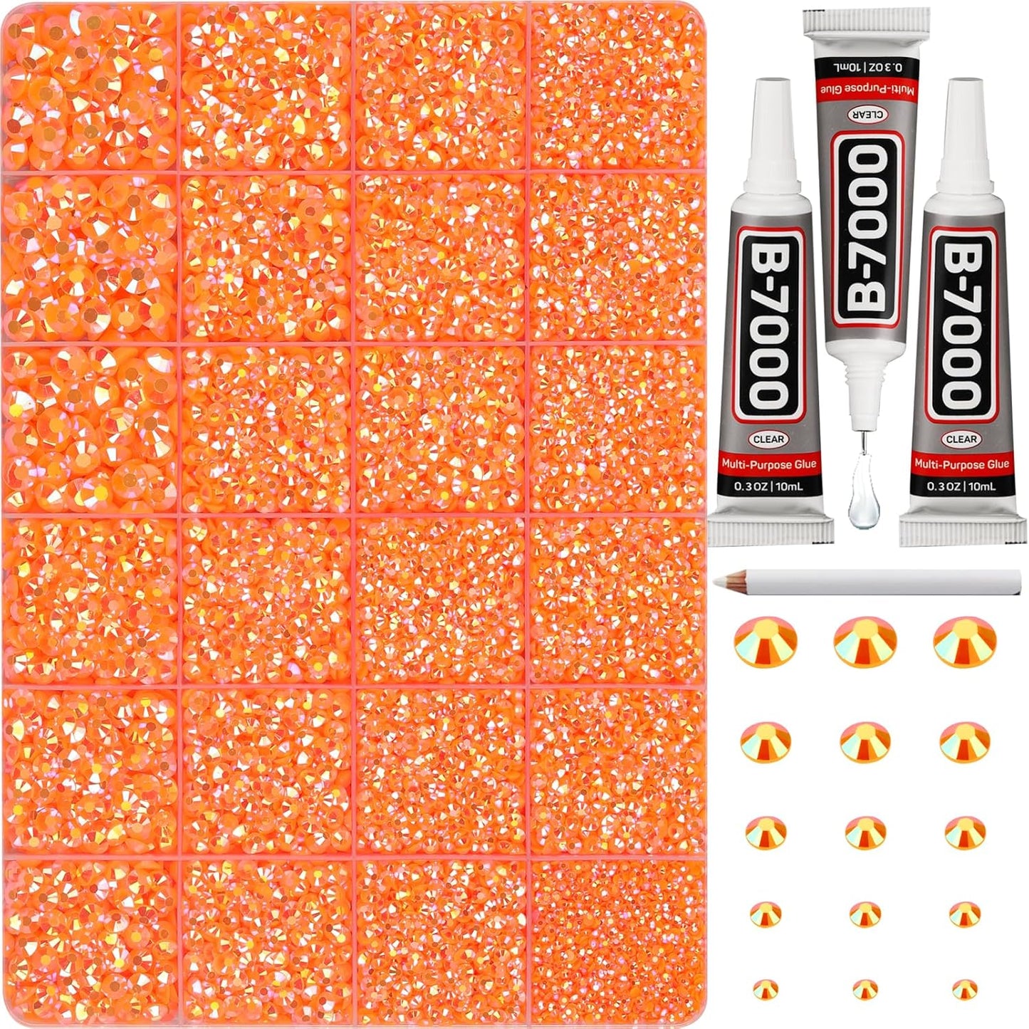 Red Rhinestones Bedazzler Kit - 6500 Pcs Flatback Crystals & B7000 Glue | 2-6mm Resin Gems for Crafts, Clothes, Shoes, Nails