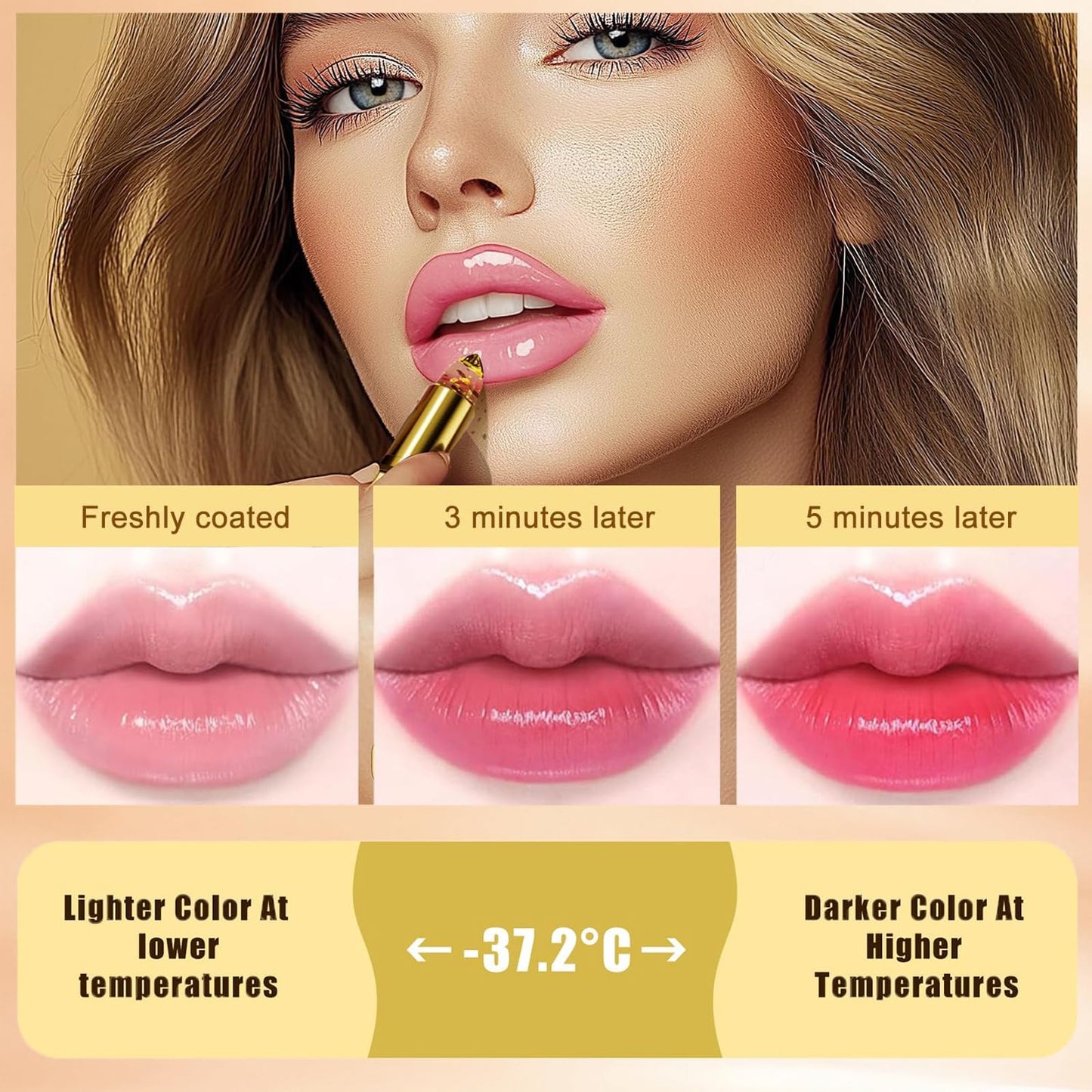 Domality 2PCS Transferproof Color Changing Lipstick, pH Activated Tint Balm, Clear Gold Foil Lipsticks That Changes Colors, Moisturizing Glossy Shine Lip Gloss for Women