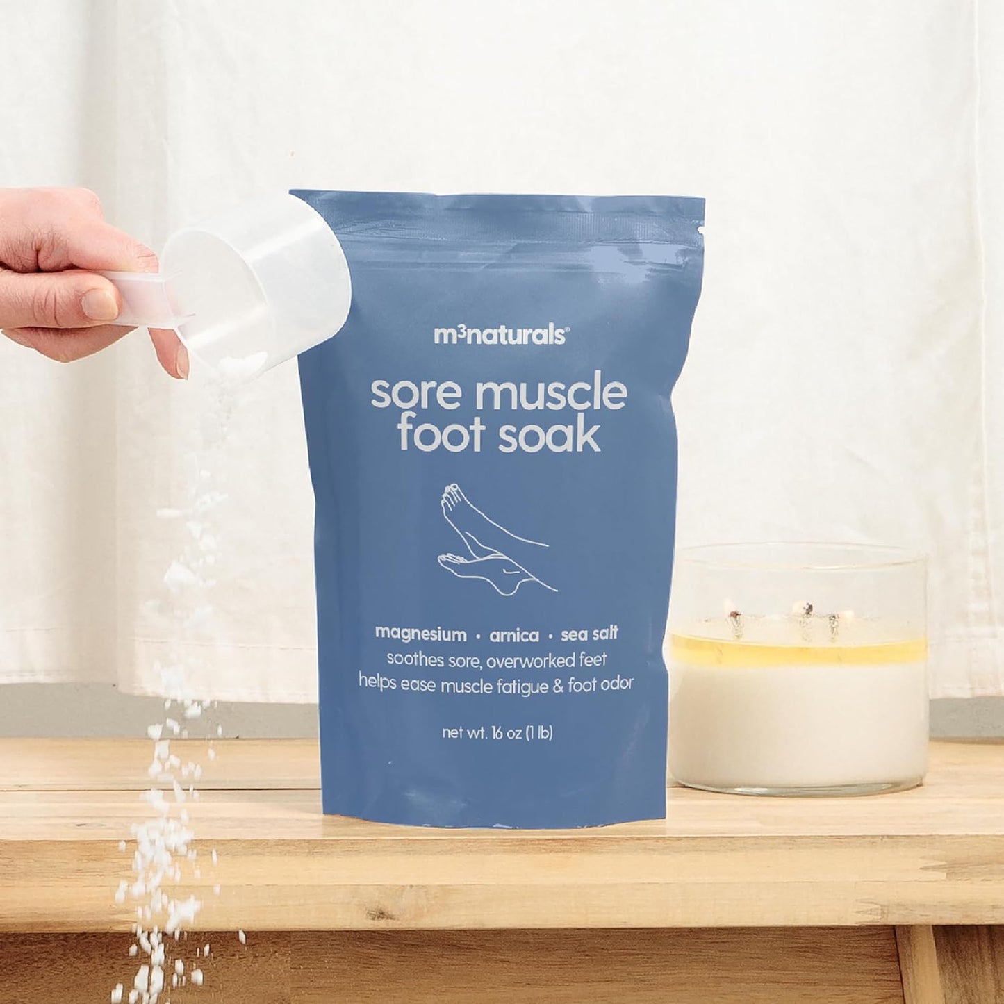 Sore Muscle Foot Soak - Relaxing Magnesium Sea Salt Bath for Tired Feet | 16 oz with Arnica, Eucalyptus & Peppermint