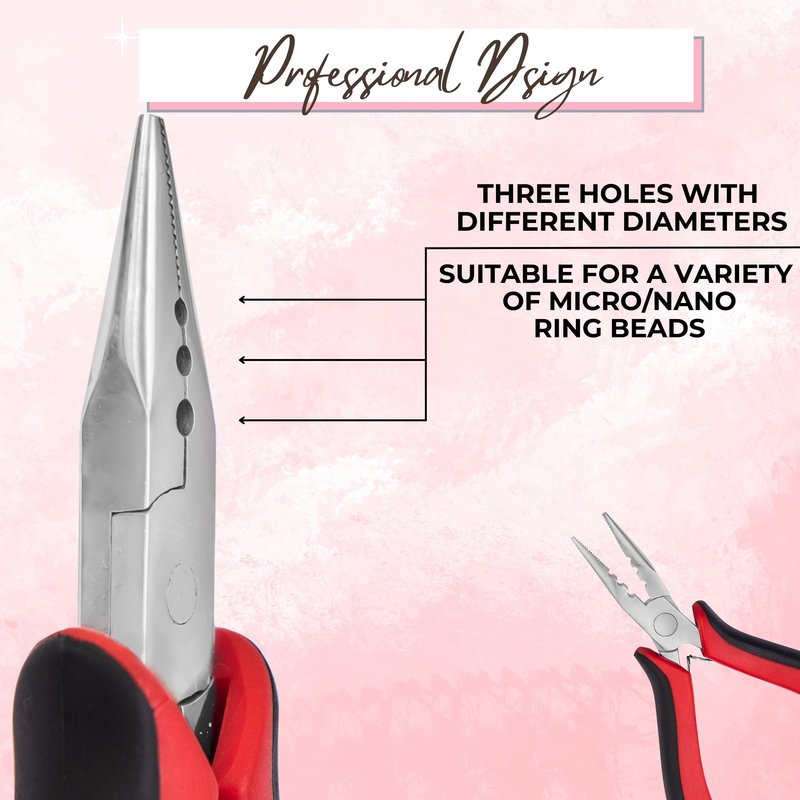 SIVOTE Nano Ring Plier with Grip – 3 Holes Mini Hair Extension Pliers for Beads – Professional Hair Pliers for Micro Nano Ring Hair Extensions & Bead Removal Tool