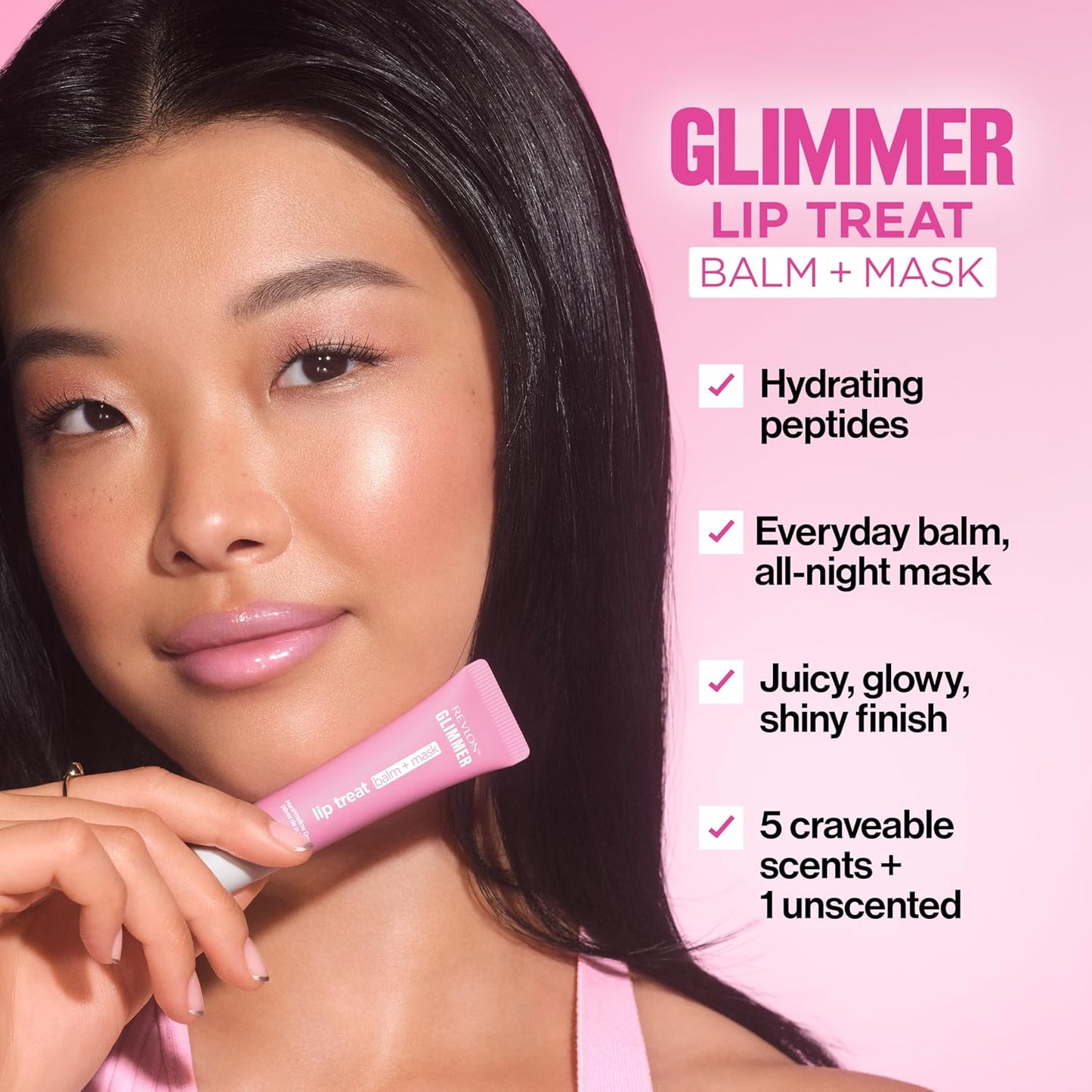 Revlon Glimmer Lip Treat Balm - Overnight Peptide Hydrating Lip Treatment | 005 Hibiscus Spritz, 0.4 fl oz