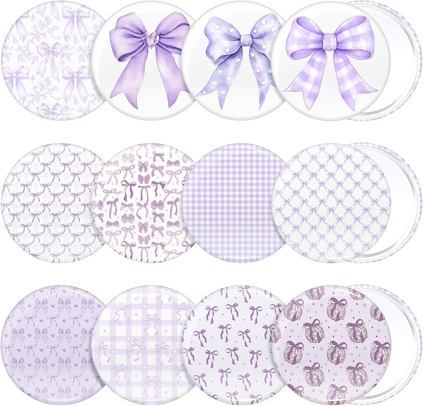 Cinnvoice Mini Compact Mirrors - 12 Pcs Bow Party Favors | Aesthetic Pocket Keepsakes for Women & Girls (Black & White)