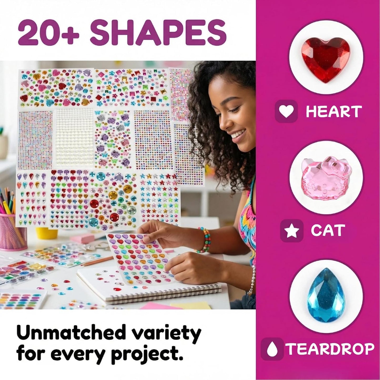 Self Adhesive Jewels for Crafts - 3521 Flat Back Plastic Gems | Stickers for Kids & Scrapbooking