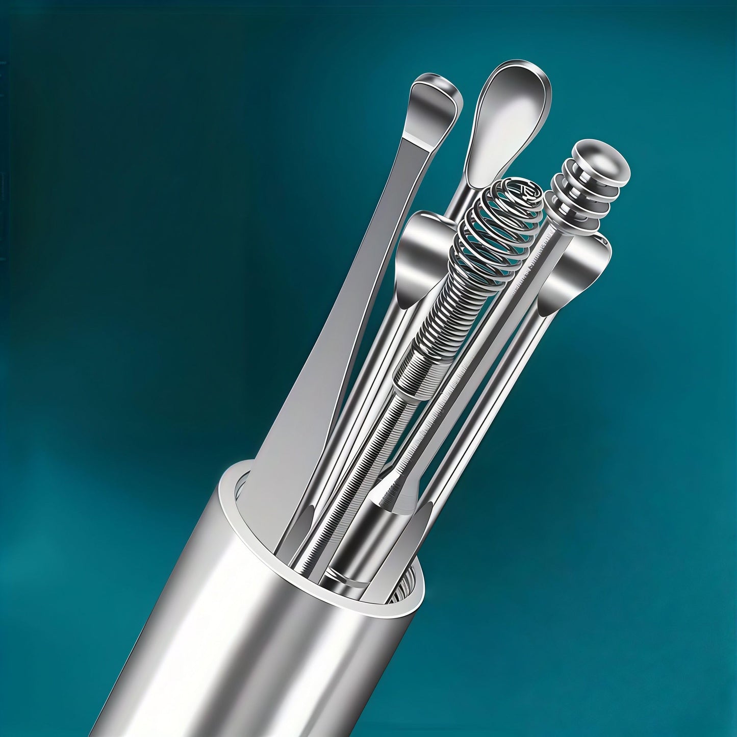 Cylindrical Ear Pick Set, Stainless Steel Cylindrical Design Portable 6-Piece Kit for Travel Home Personal Ear Care, Silver
