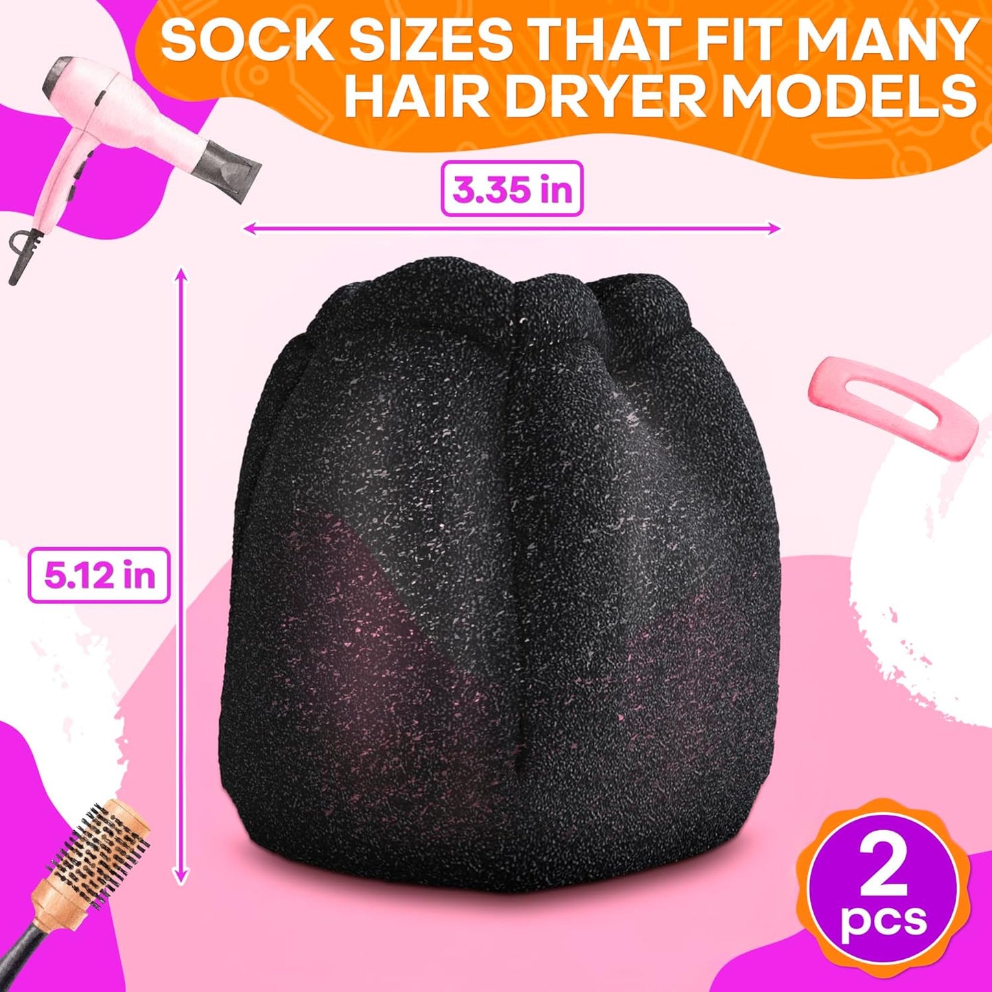 Sock Diffuser for Hair Dryer - Easy-to-Use Travel Attachment | Soft, Heat-Resistant Foam, 5.12x3.35 Inches