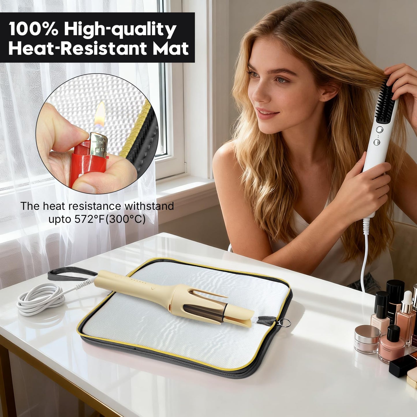 JeeVoya Hair Tools Organizer Bag Heat Resistant Mat Case Hot Tools Travel Bag Portable Flat Iron Pouch Case for Hair Straighteners, Curling Irons, Flat Irons and Hot Styling Tools (Black)