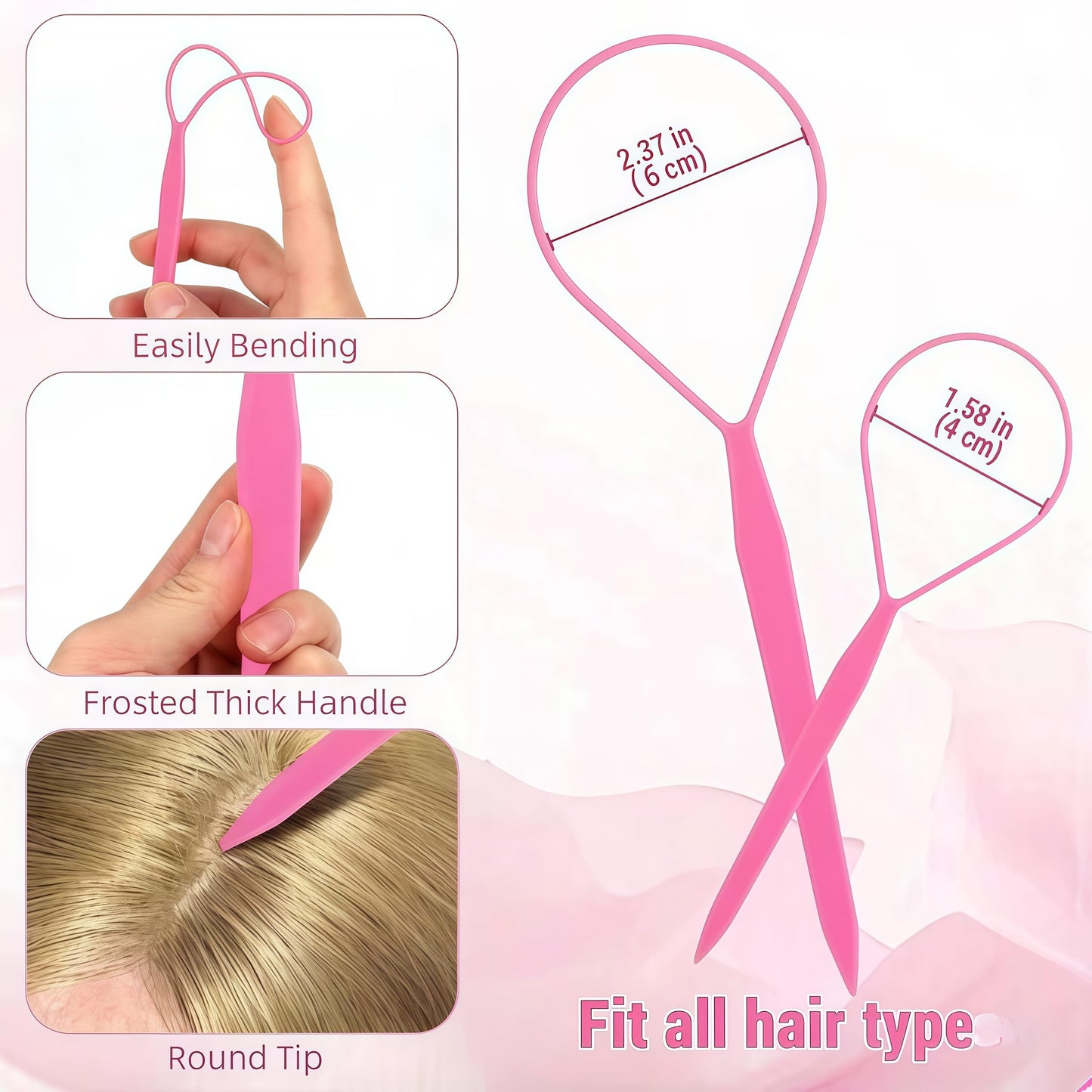 Topsy Tail Hair Tool Set, Ponytail Maker Loop Styling Tools, 2 Sizes, Multicolor, 8 Piece